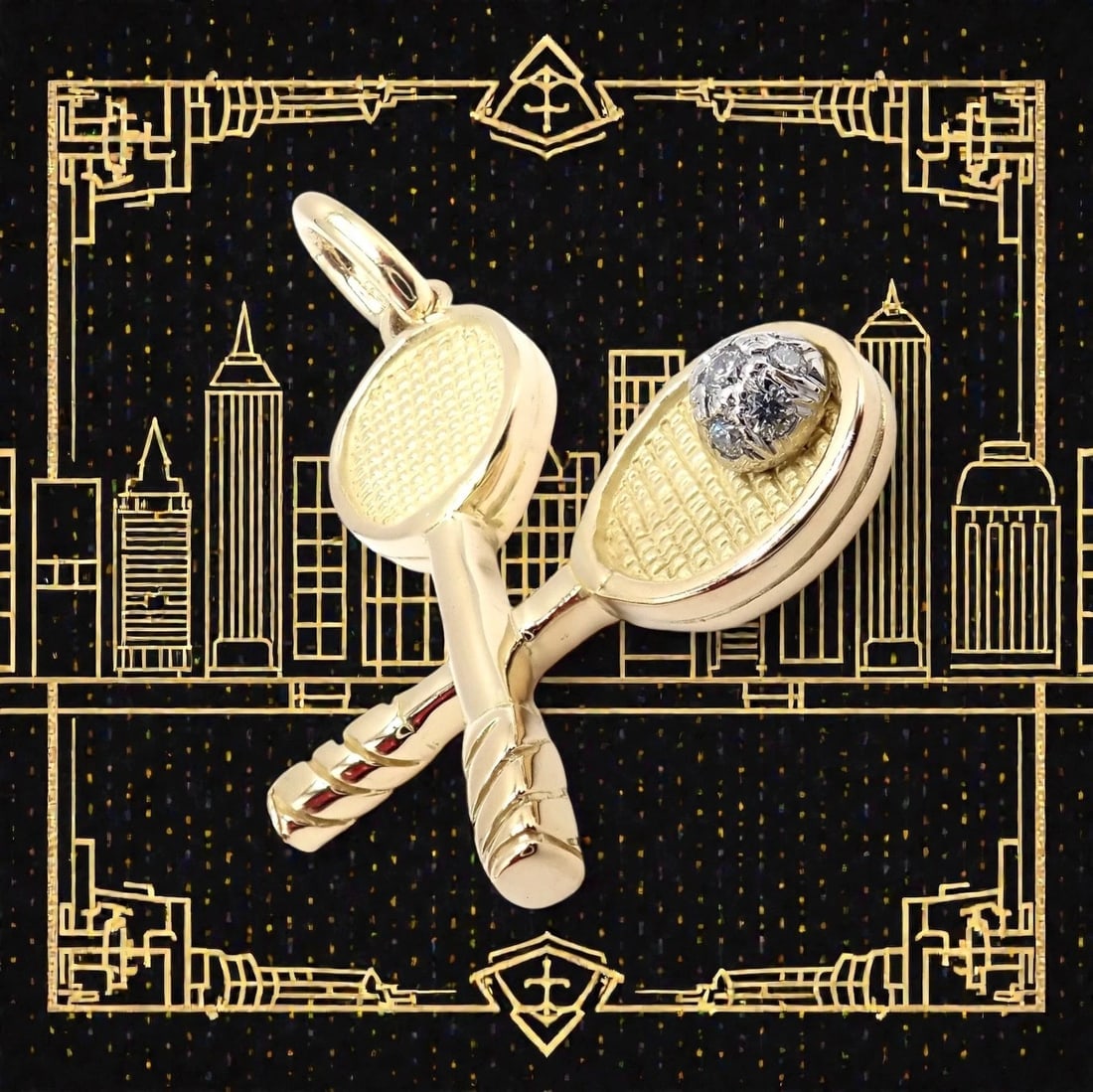Rare Vintage Tiffany & Co. 18k Yellow + White Gold Tennis Rackets Diamond Charm - 2