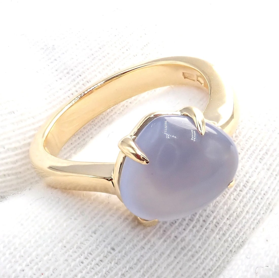 Authentic! Bulgari 18k Yellow Gold Mediterranean Eden Chalcedony Ring Size 5.75 - 6