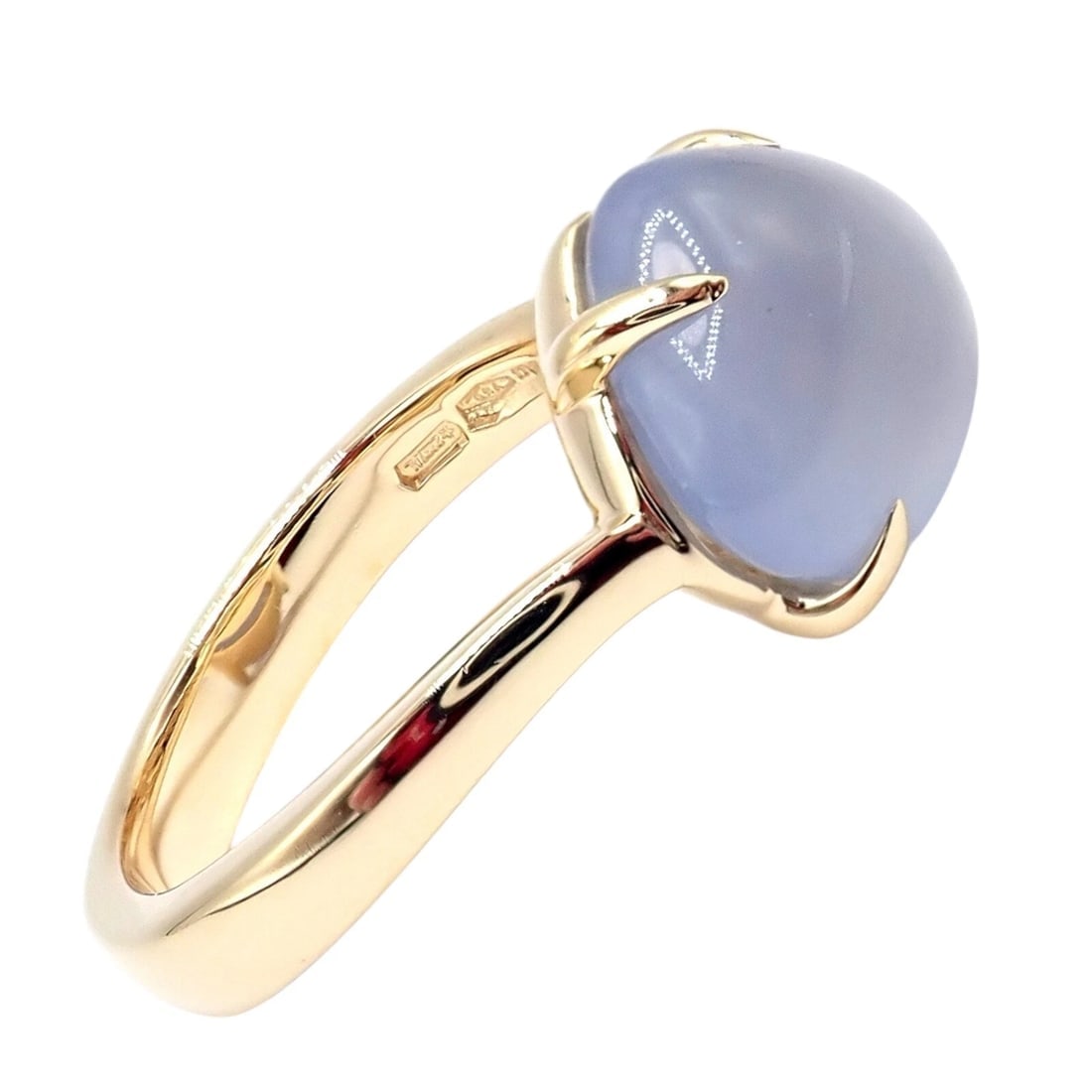 Authentic! Bulgari 18k Yellow Gold Mediterranean Eden Chalcedony Ring Size 5.75 - 8