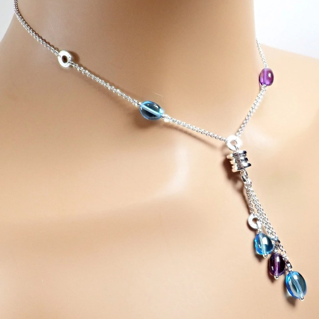 Bvlgari Bulgari 18k White Gold Amethyst Blue Topaz Lavalier B.Zero1 Necklace - 3