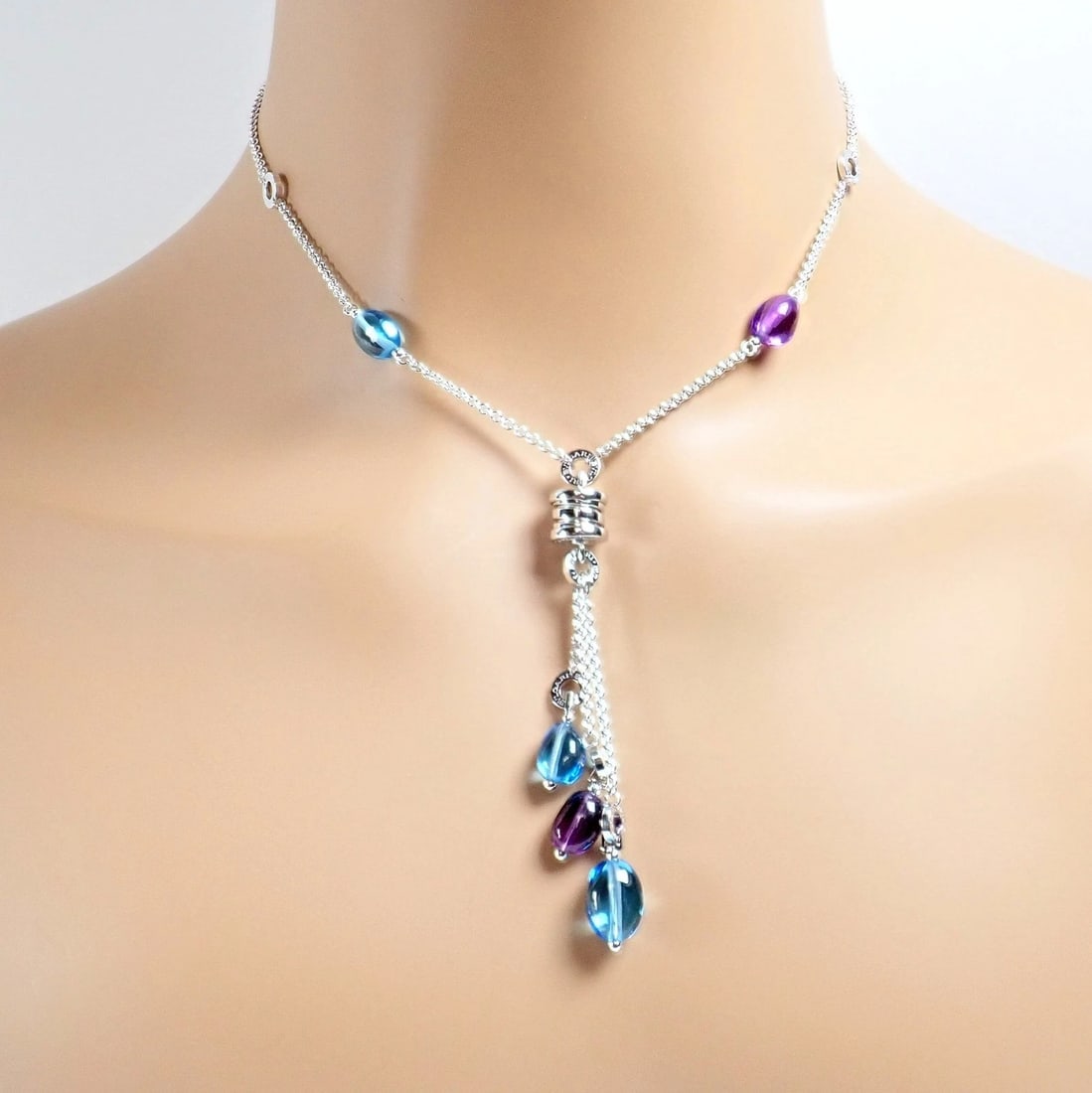 Bvlgari Bulgari 18k White Gold Amethyst Blue Topaz Lavalier B.Zero1 Necklace - 4