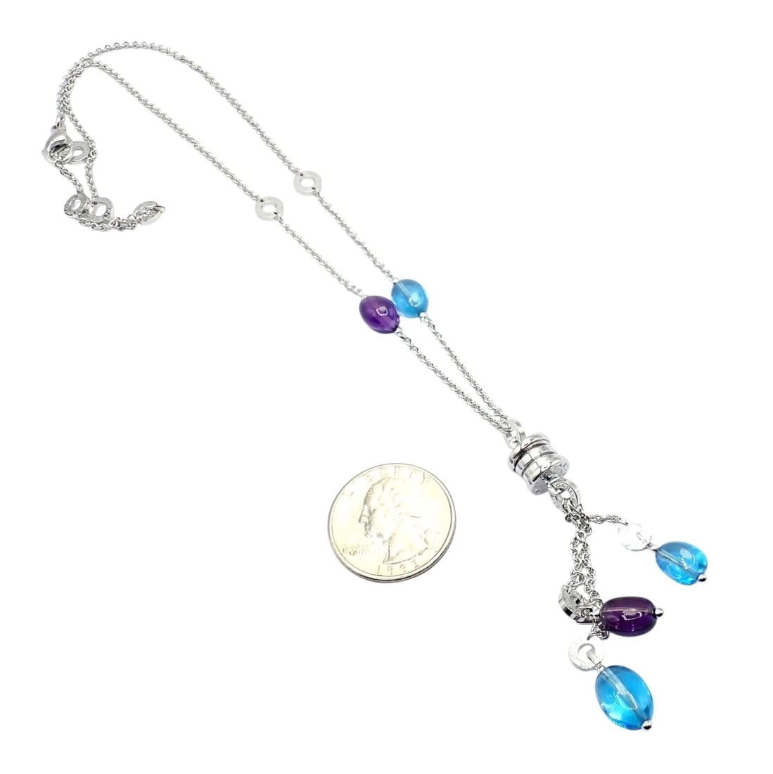 Bvlgari Bulgari 18k White Gold Amethyst Blue Topaz Lavalier B.Zero1 Necklace - 5