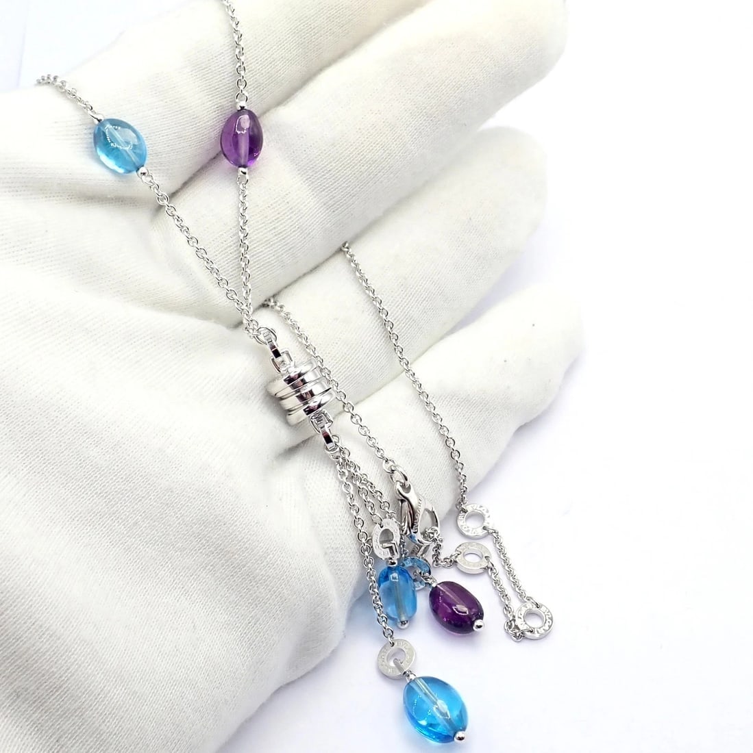 Bvlgari Bulgari 18k White Gold Amethyst Blue Topaz Lavalier B.Zero1 Necklace - 6