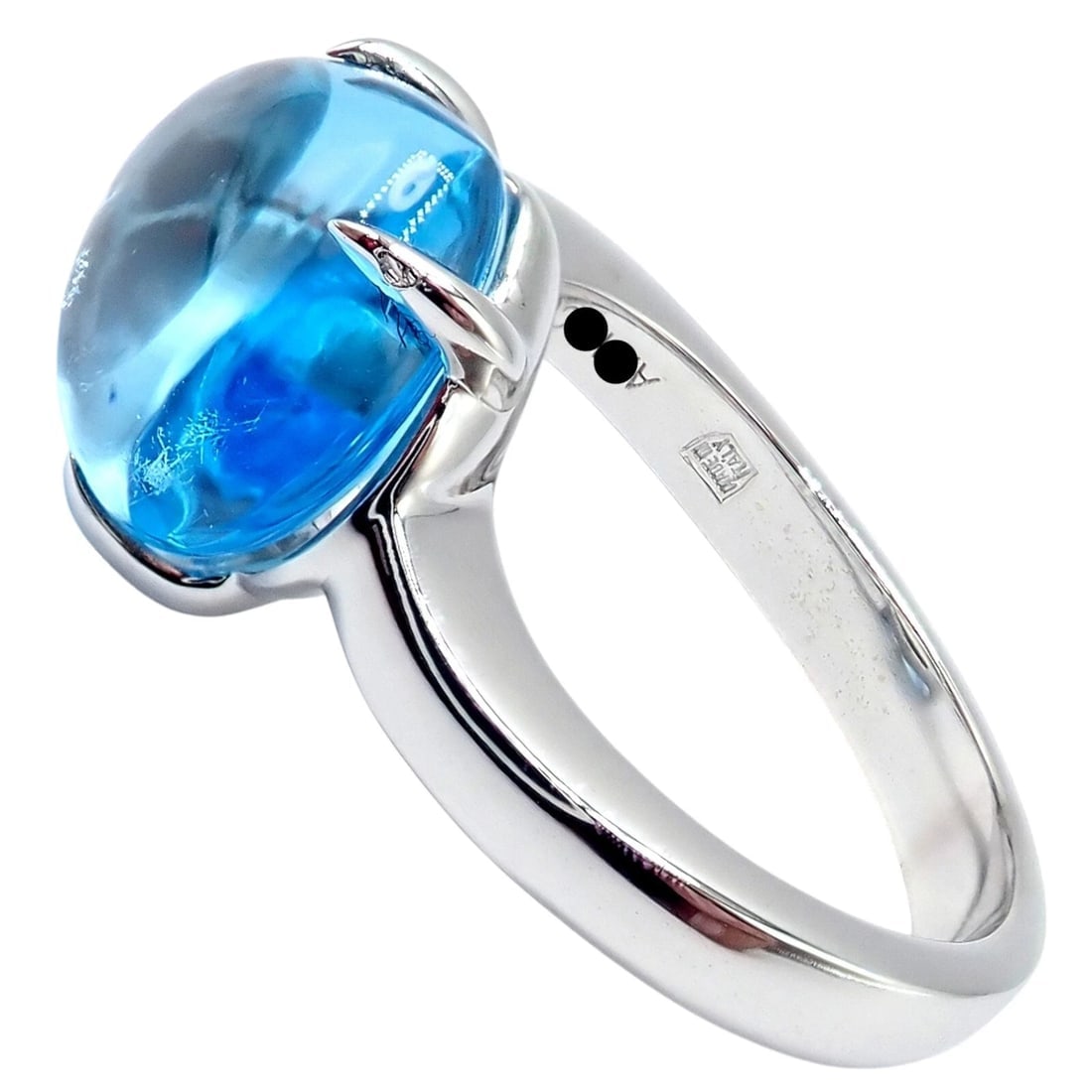 Authentic! Bulgari 18k Whtie Gold Mediterranean Eden Blue Topaz Ring Size 6 - 3