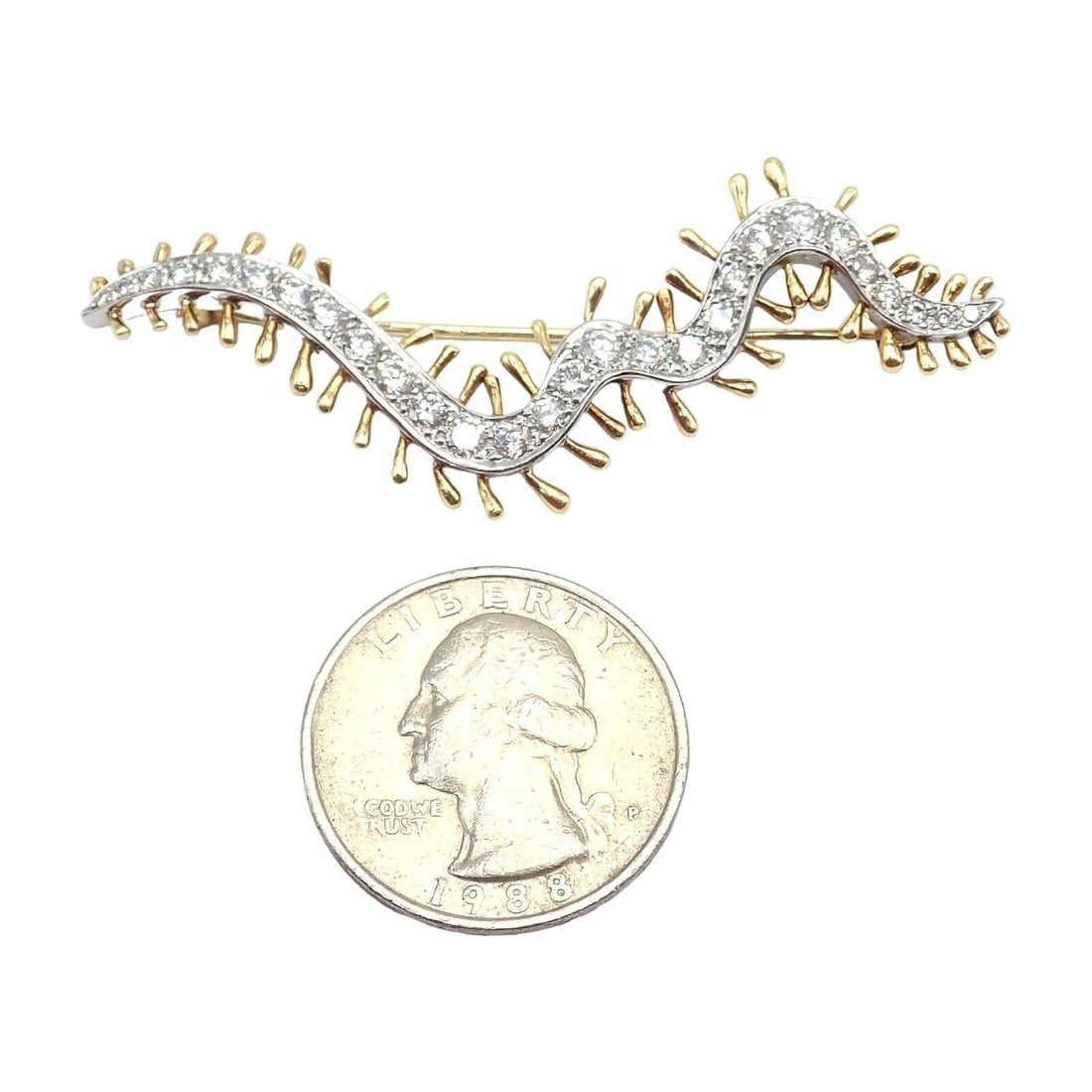 Vintage Tiffany & Co. Platinum 18k Yellow Gold Diamond Centipede Pin Brooch 1988 - 3