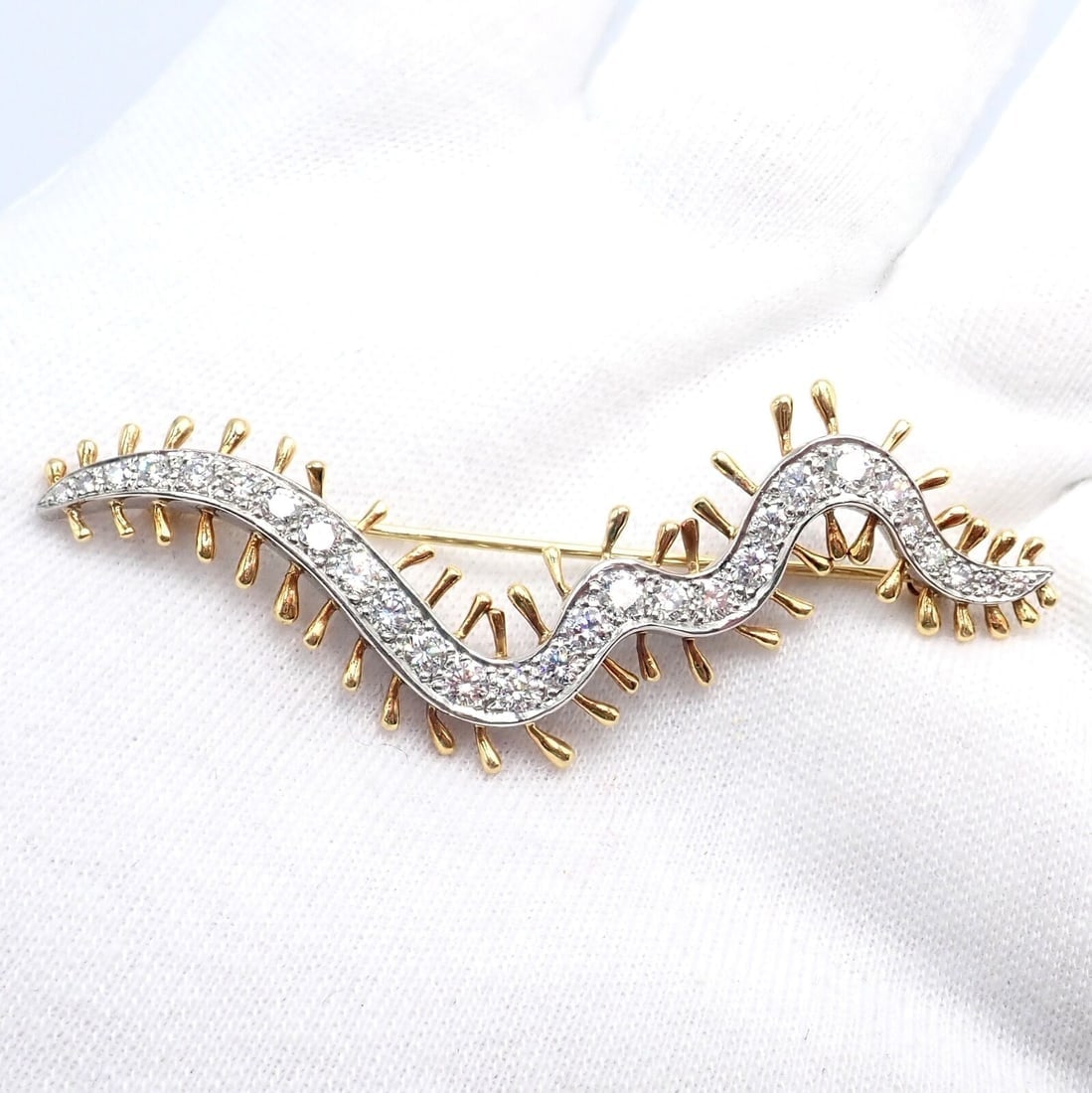 Vintage Tiffany & Co. Platinum 18k Yellow Gold Diamond Centipede Pin Brooch 1988 - 4