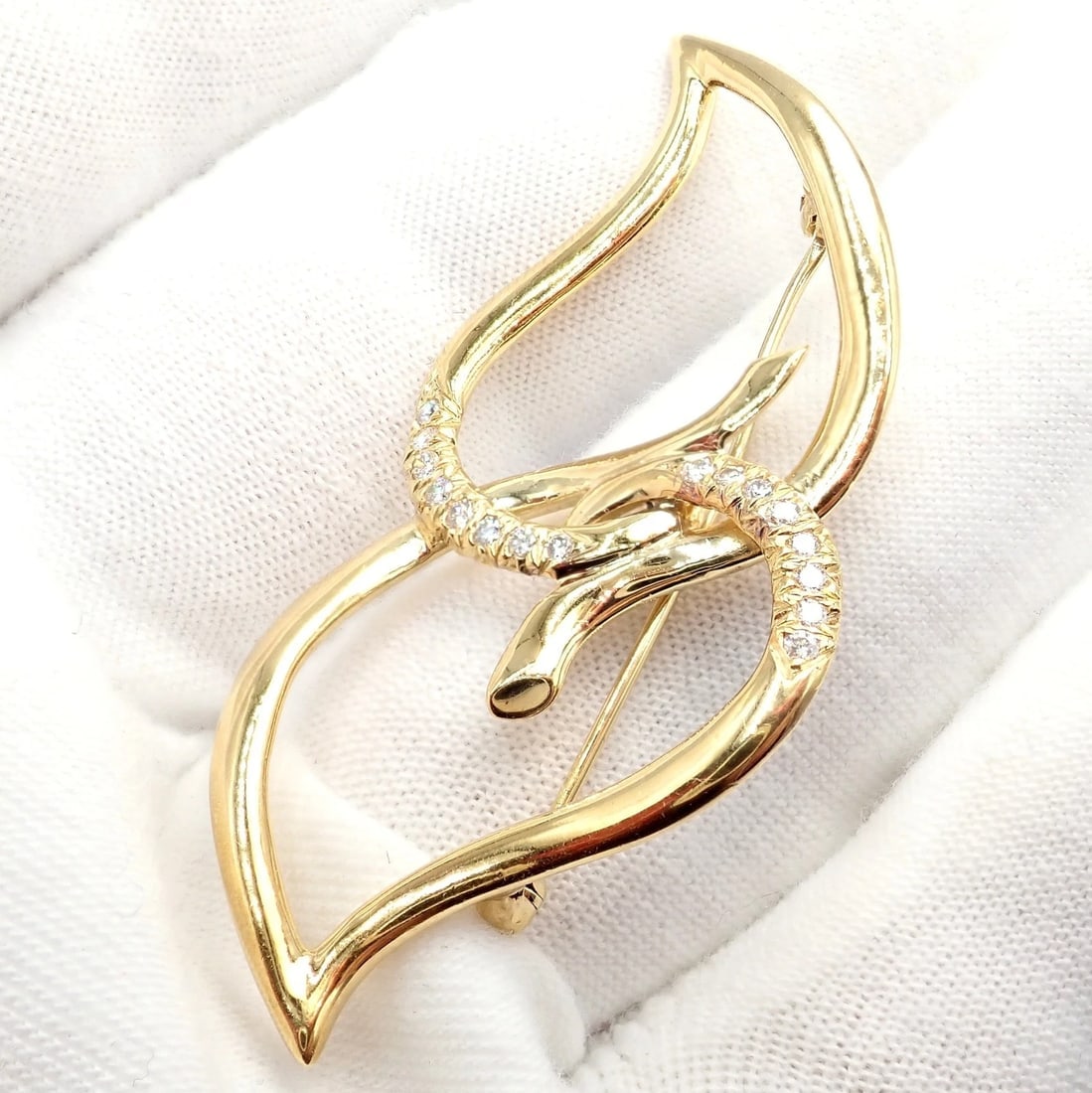 Authentic! Tiffany & Co 18k Yellow Gold Diamond Two Leaf Twin Brooch Pin 1987 - 7