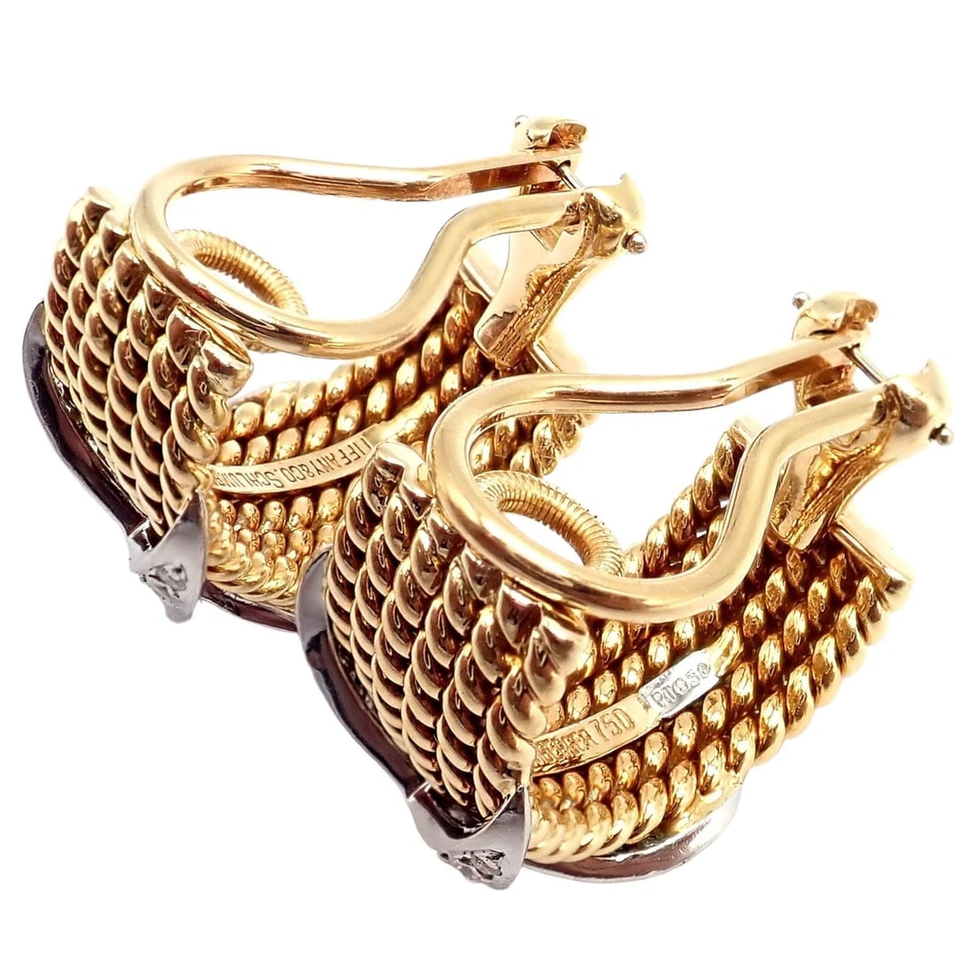 Tiffany & Co Schlumberger 18k Yellow Gold Platinum Diamond 6 Row Rope X Earrings - 2