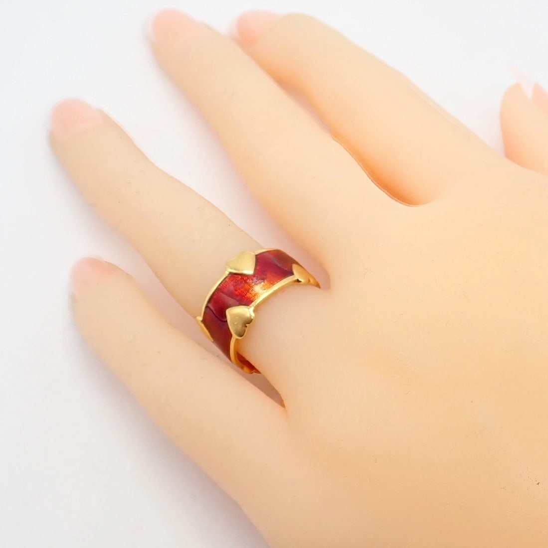 Tiffany & Co Schlumberger 18k Yellow Gold Red Enamel Heart Band Ring sz 6 - 4