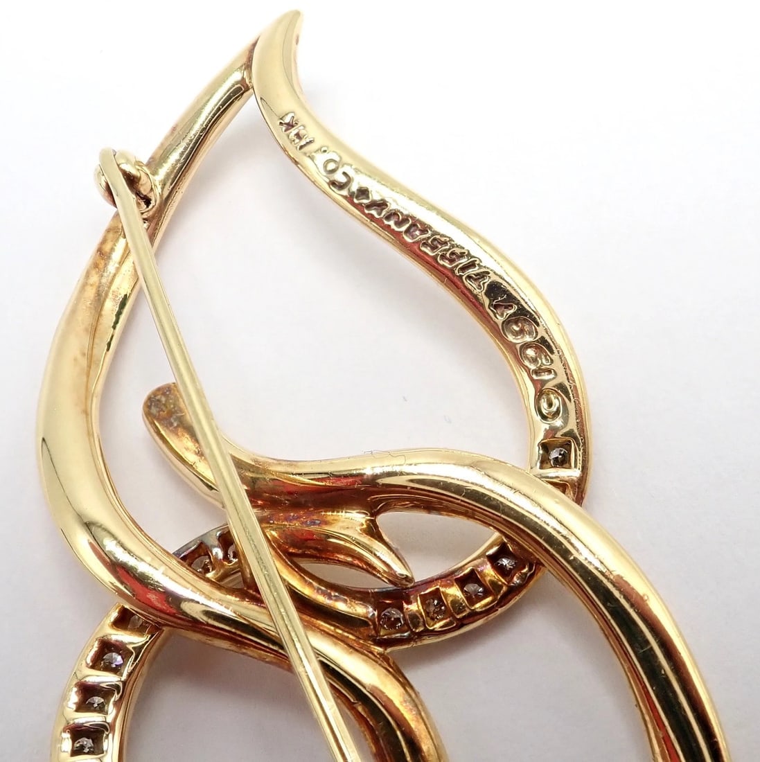 Authentic! Tiffany & Co 18k Yellow Gold Diamond Two Leaf Double Brooch Pin 1987 - 3
