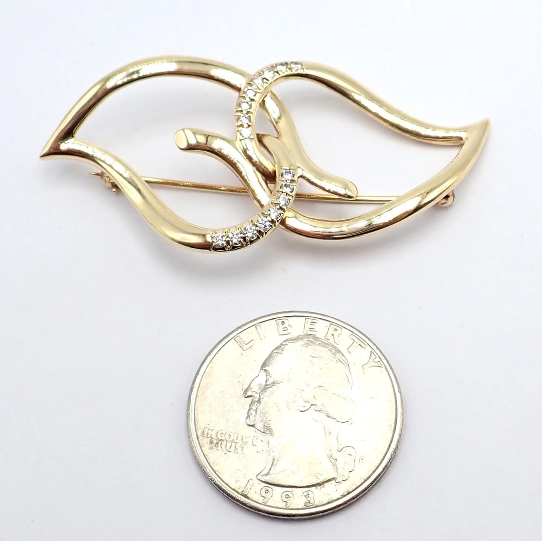 Authentic! Tiffany & Co 18k Yellow Gold Diamond Two Leaf Double Brooch Pin 1987 - 4