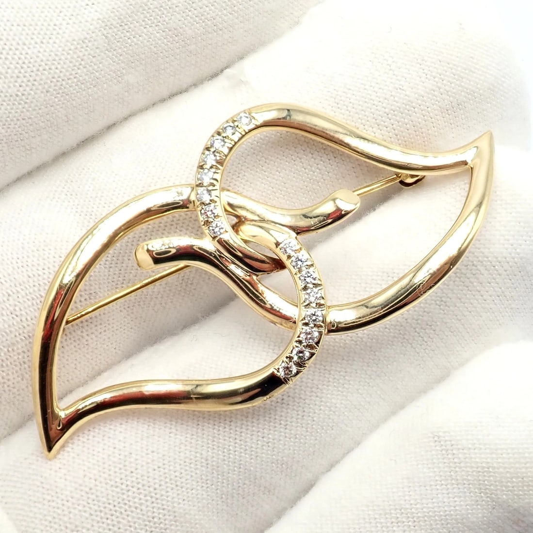 Authentic! Tiffany & Co 18k Yellow Gold Diamond Two Leaf Double Brooch Pin 1987 - 6