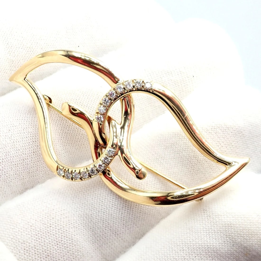 Authentic! Tiffany & Co 18k Yellow Gold Diamond Two Leaf Double Brooch Pin 1987 - 8