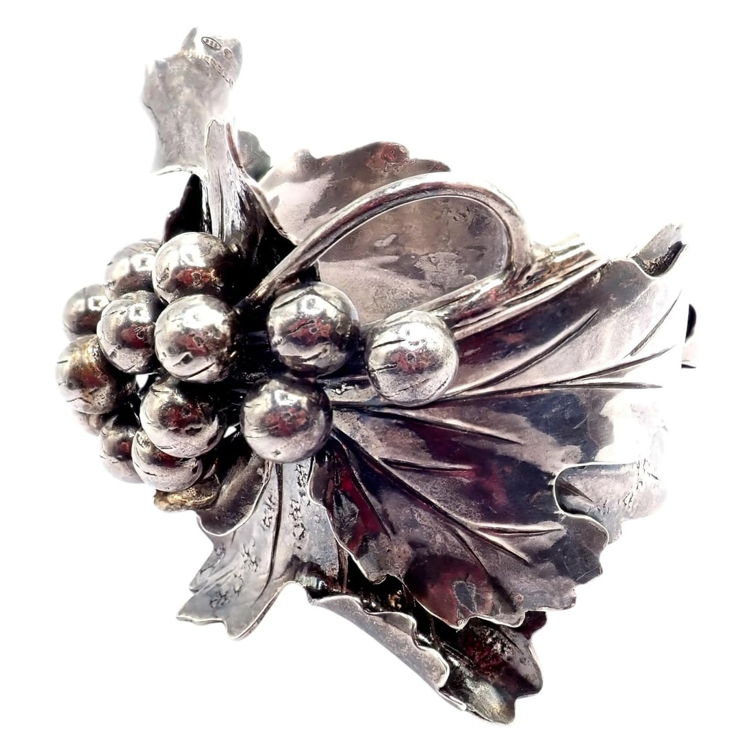 Rare! Vintage Mario Buccellati Silver Berry Leaf Branch Wide Cuff Bracelet - 7