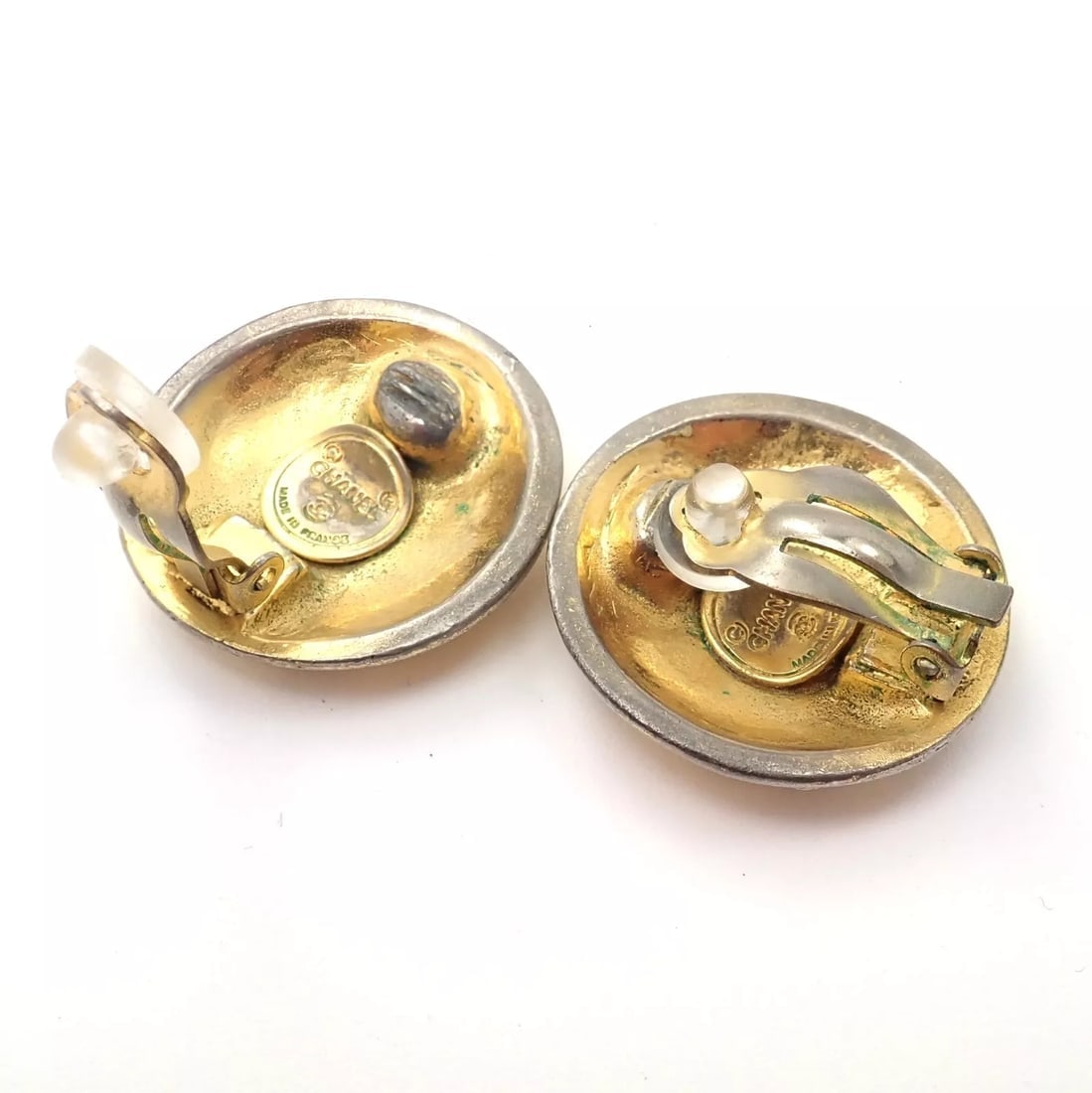 Rare! Vintage Chanel Paris France CC Logos Button Earrings Early 1980's - 5