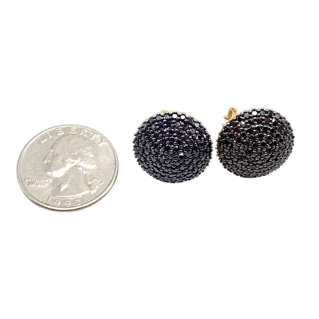 Authentic! Gurhan 24k Yellow Gold Hammered Lentil Black Diamond Large Earrings - 2