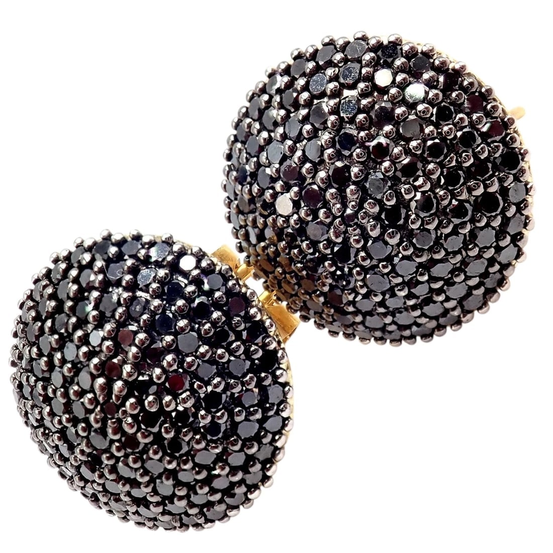 Authentic! Gurhan 24k Yellow Gold Hammered Lentil Black Diamond Large Earrings - 7