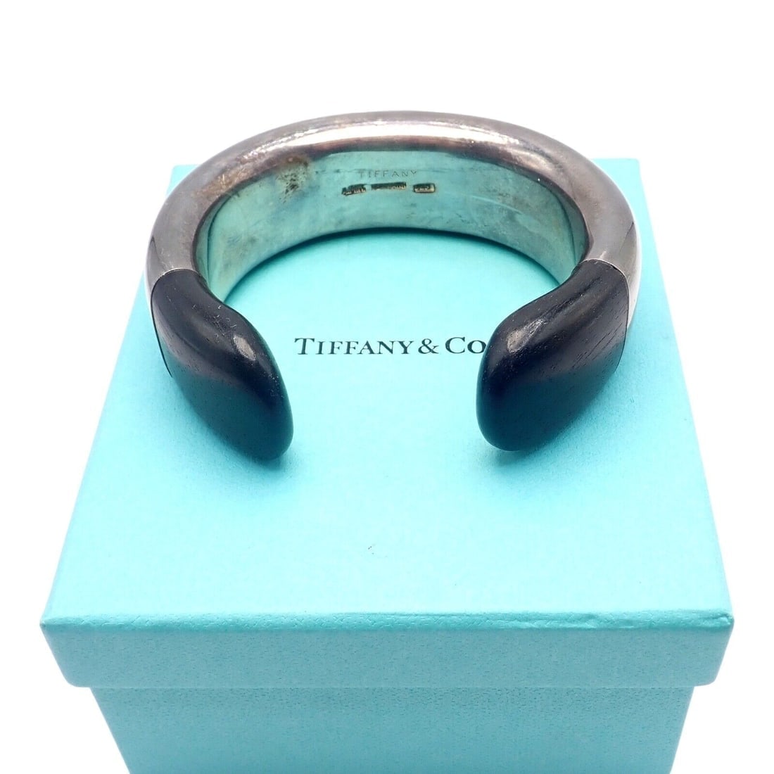 Vintage Tiffany & Co Sterling Silver Andreas Mikkelson Ebony Wood Cuff Bracelet - 3