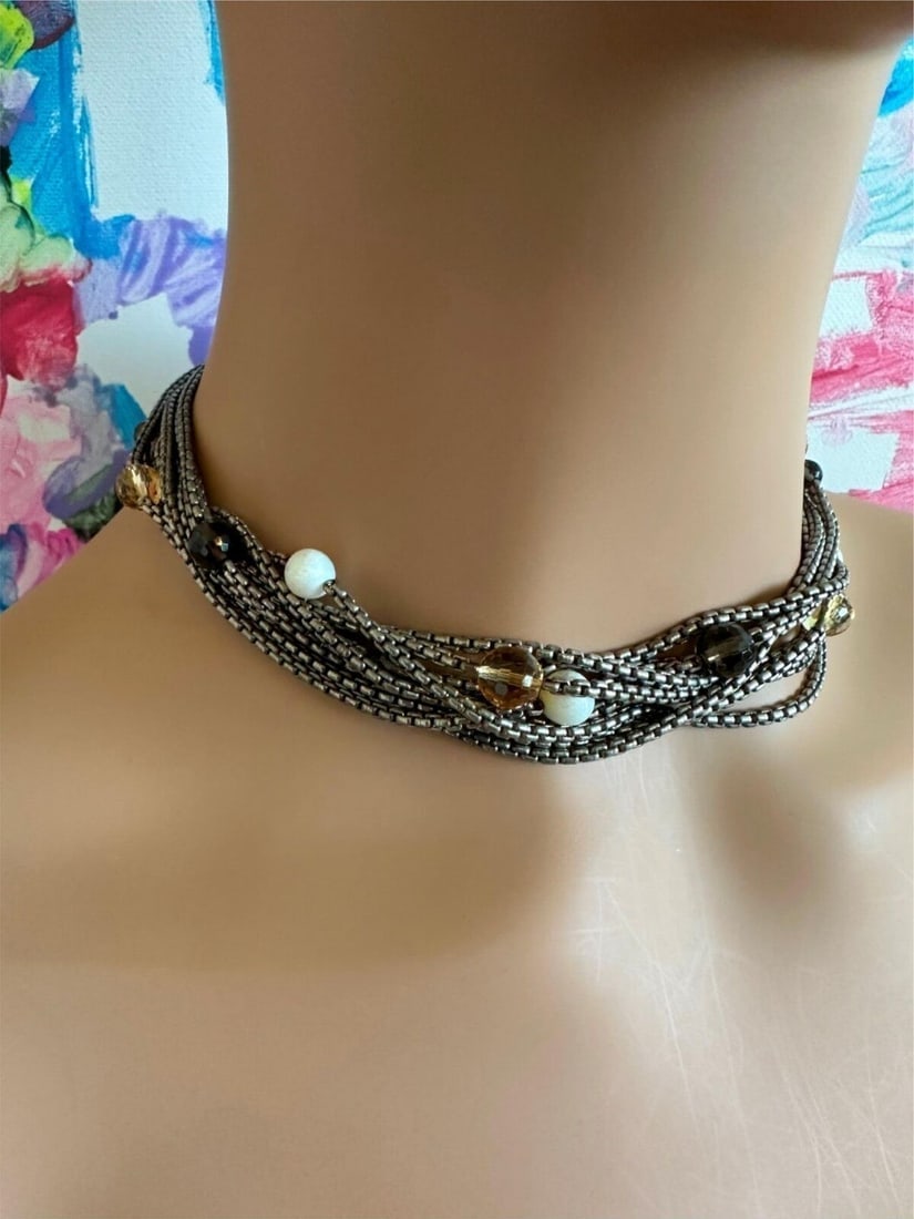 David Yurman DY 18k Yellow Gold Sterling Silver 8 Strand Box Chain Necklace - 4