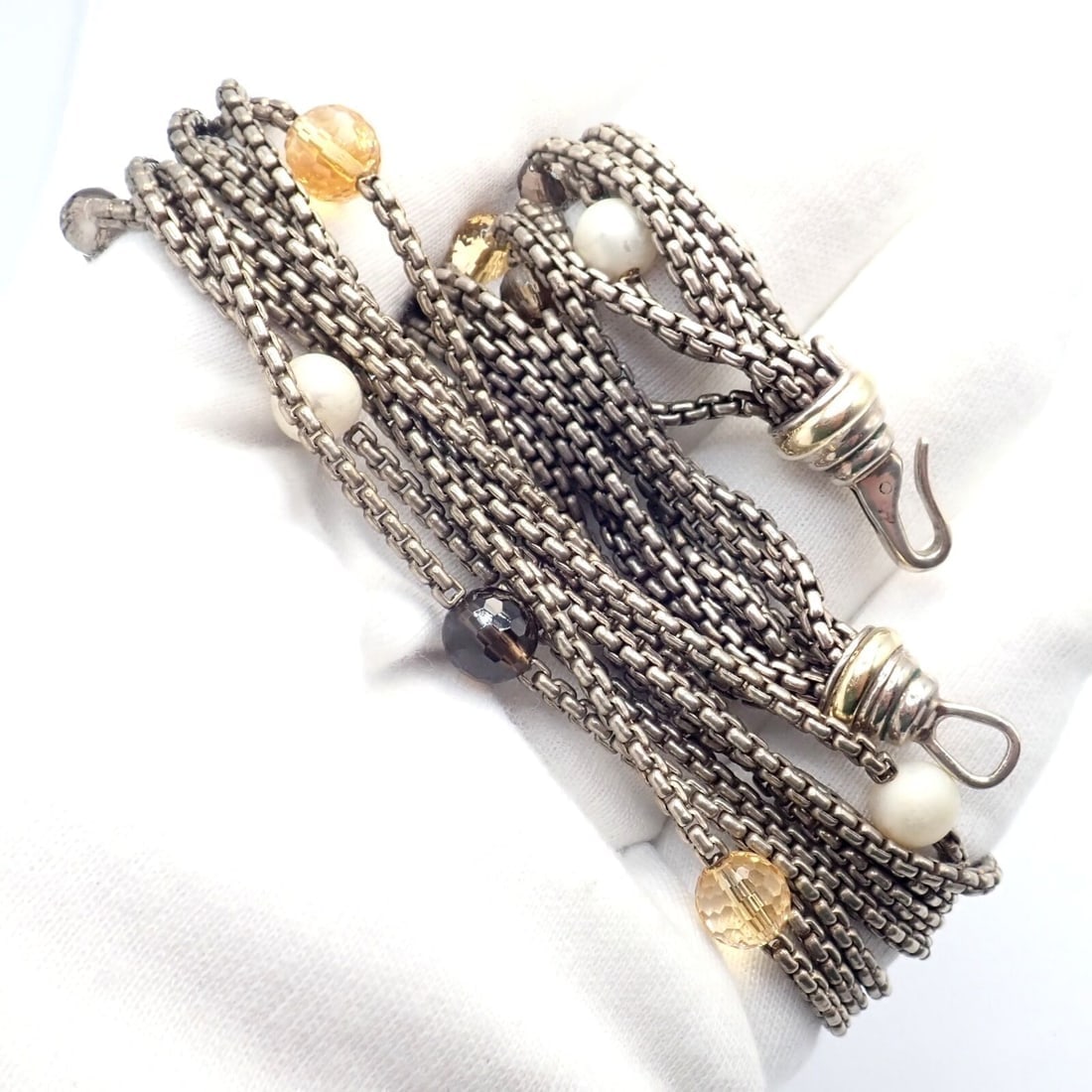 David Yurman DY 18k Yellow Gold Sterling Silver 8 Strand Box Chain Necklace - 5