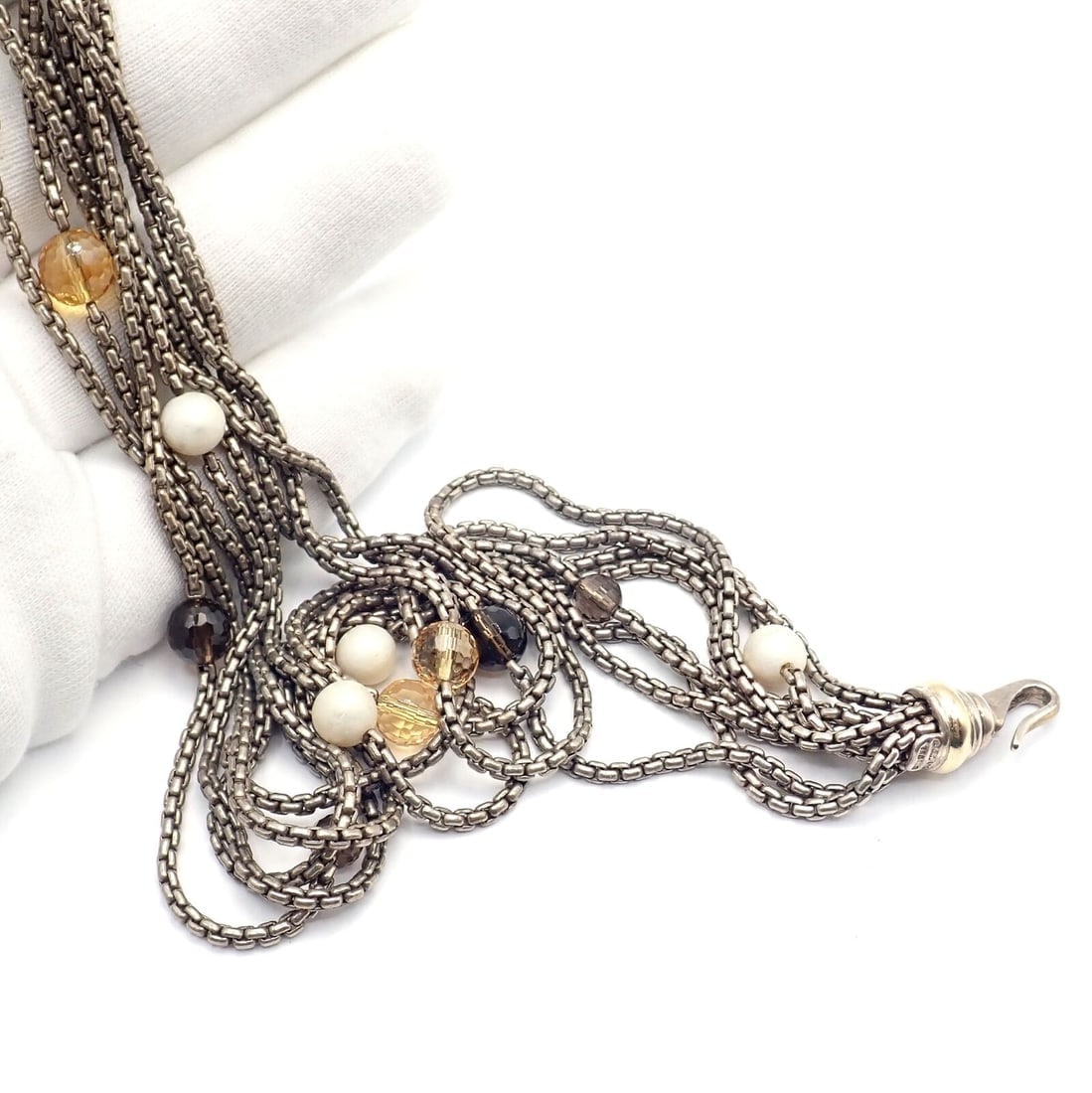 David Yurman DY 18k Yellow Gold Sterling Silver 8 Strand Box Chain Necklace - 6