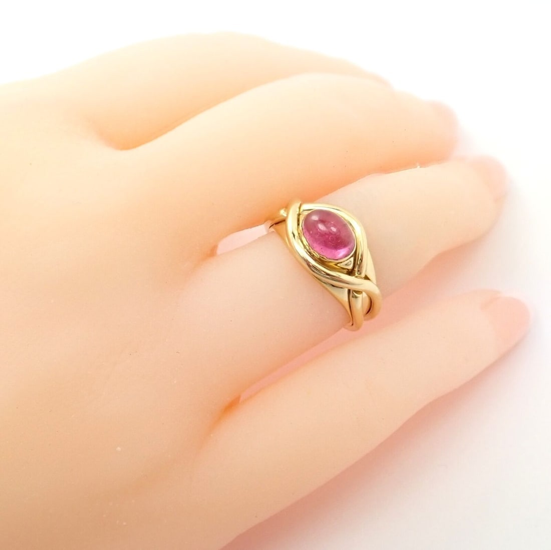 Rare! Authentic Tiffany & Co 18k Yellow Gold Pink Tourmaline Cabochon Band Ring - 3