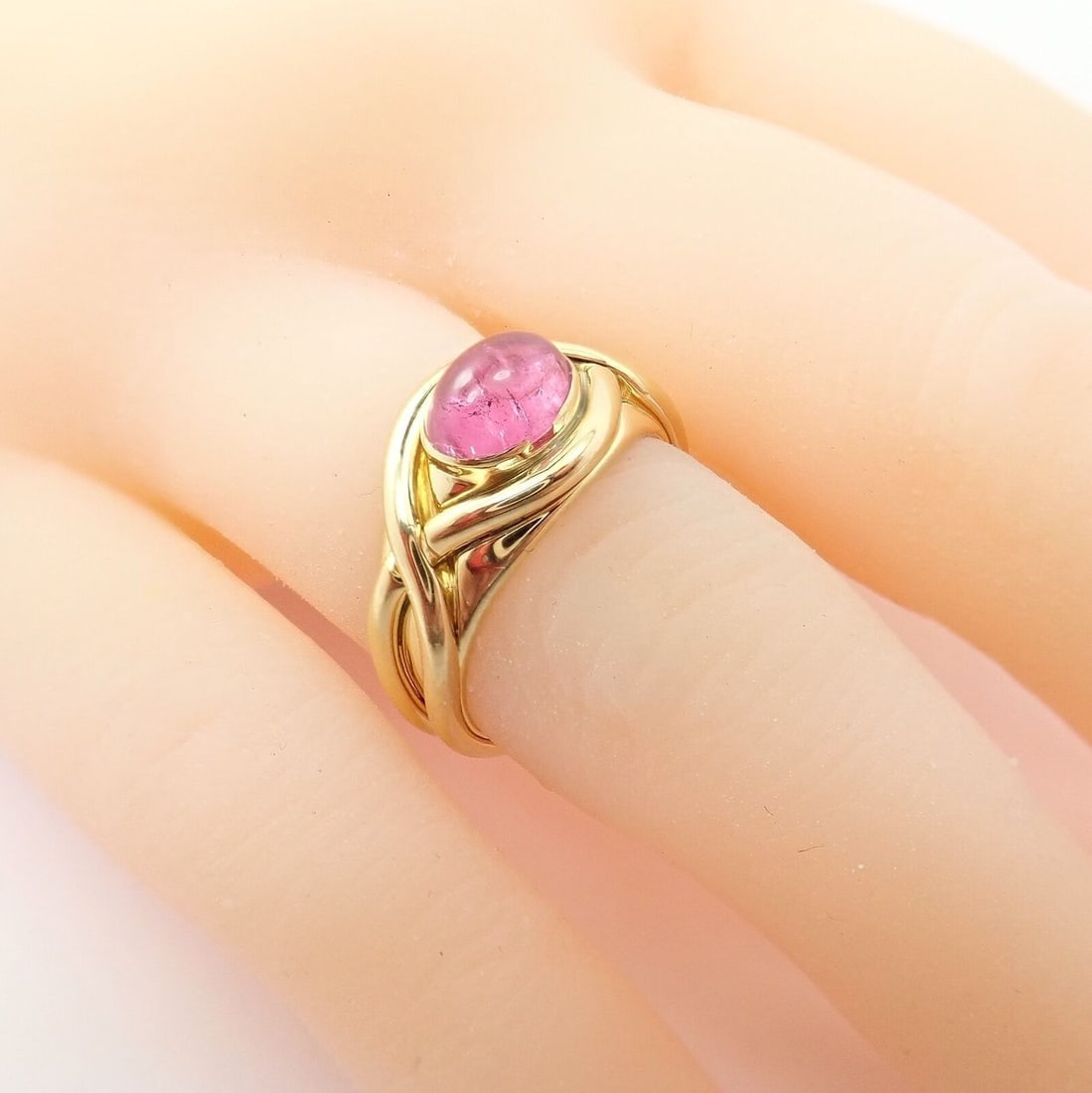 Rare! Authentic Tiffany & Co 18k Yellow Gold Pink Tourmaline Cabochon Band Ring - 4