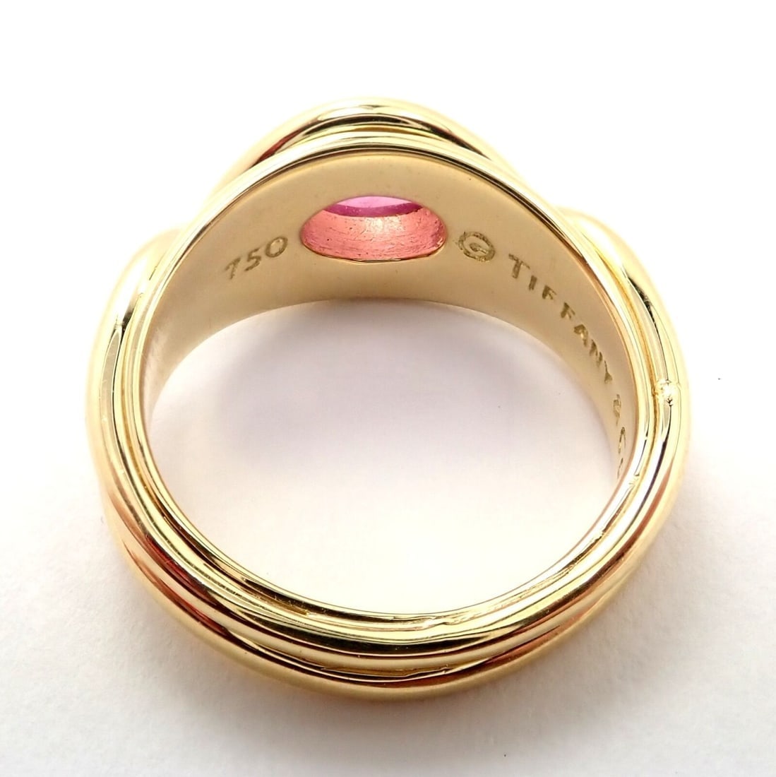 Rare! Authentic Tiffany & Co 18k Yellow Gold Pink Tourmaline Cabochon Band Ring - 5