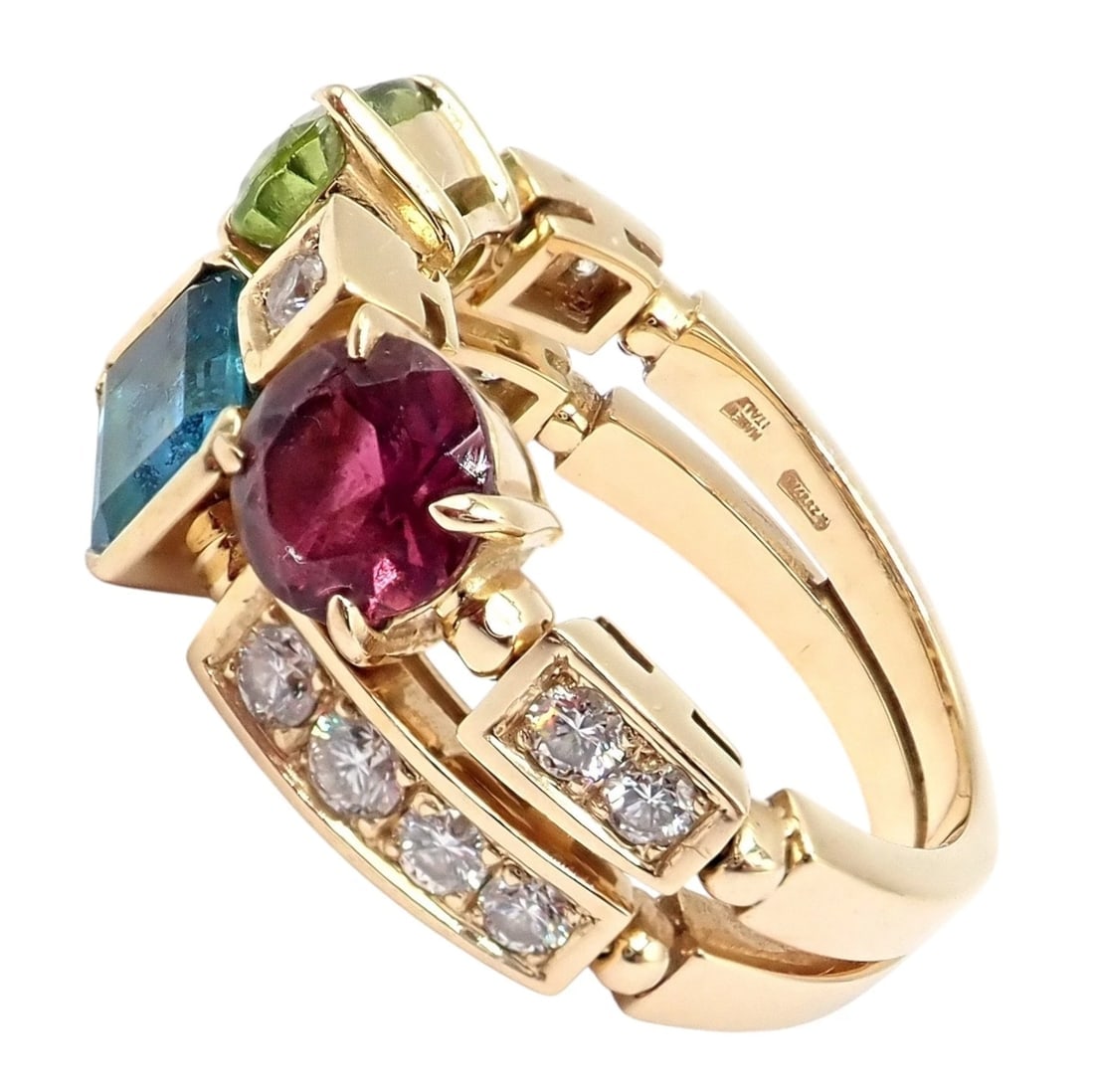 Bulgari Bulgari Allegra 18k Gold Diamond Peridot Tourmaline Band Ring - 3