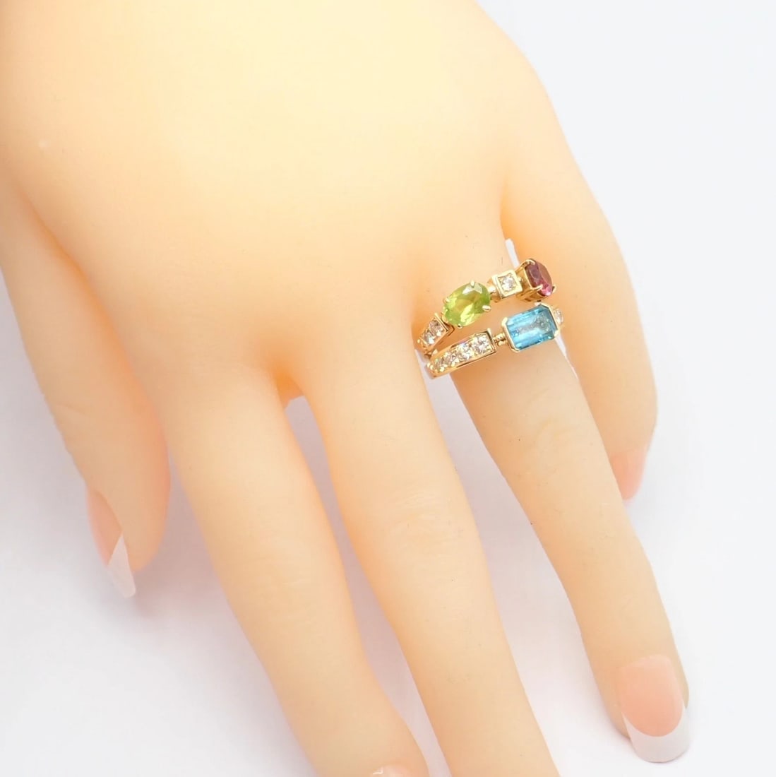 Bulgari Bulgari Allegra 18k Gold Diamond Peridot Tourmaline Band Ring - 4