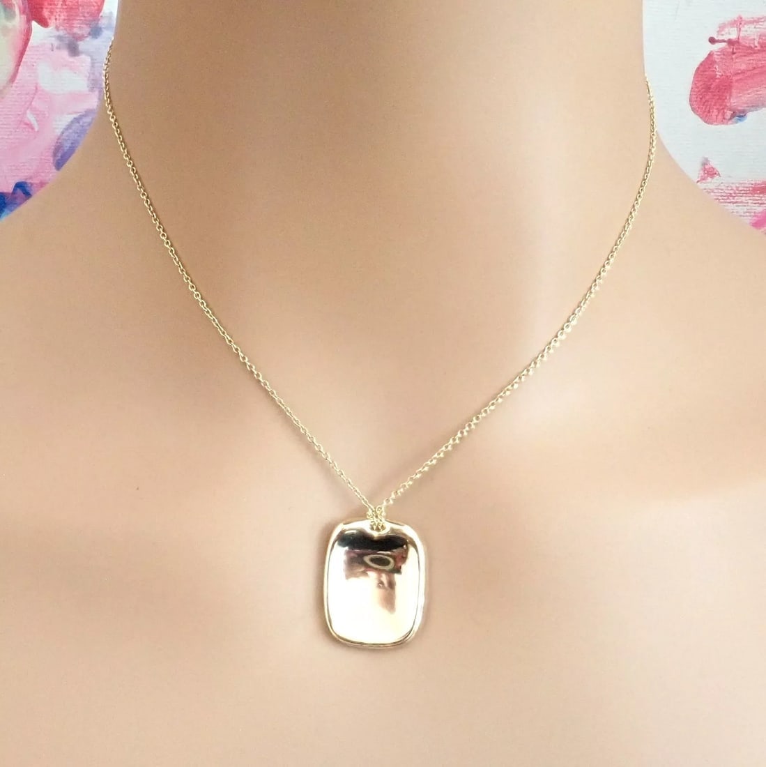 Tiffany & Co 18k Yellow Gold Rectangle Concave Disc ID Necklace - 4