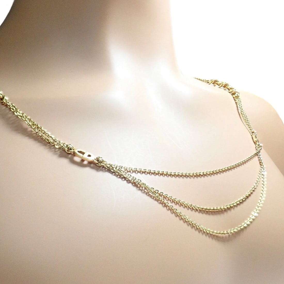 Vintage! Christian Dior Solid 18k Gold CD Three Strand 28" Long Necklace Germany - 2