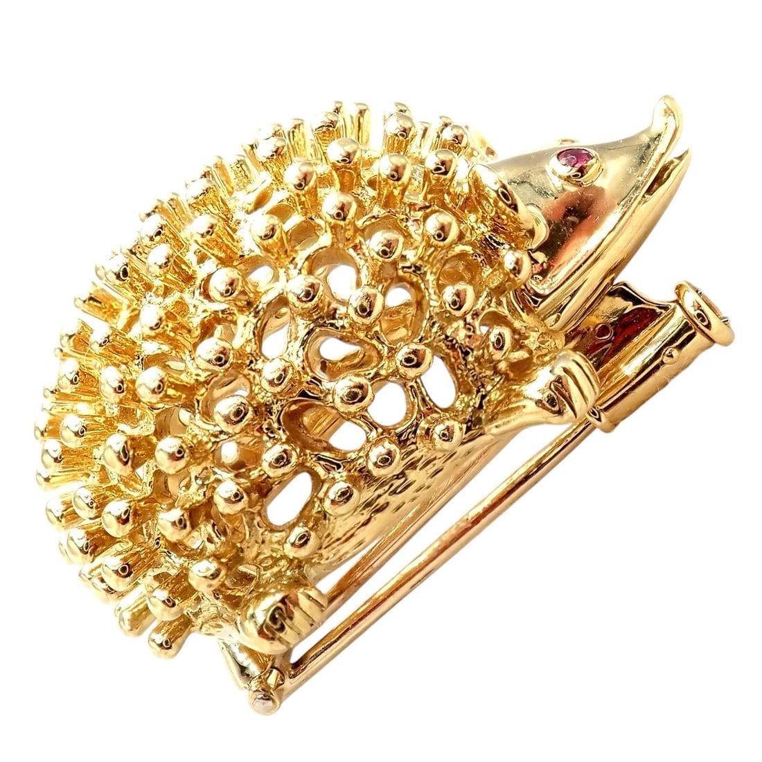 Vintage! Tiffany & Co Schlumberger 18k Yellow Gold Hedgehog Ruby Brooch Pin - 2
