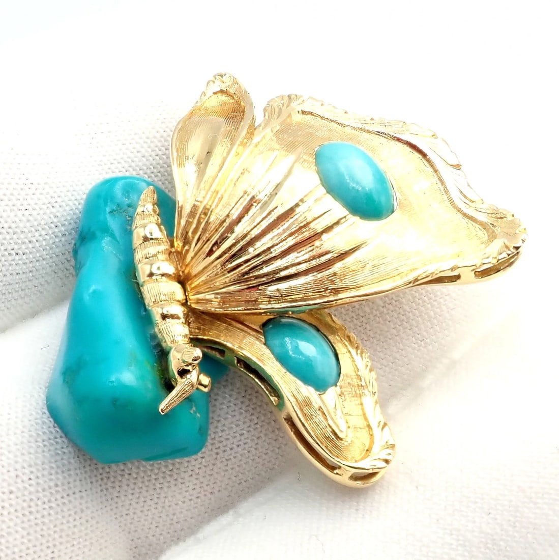 Vintage Tiffany & Co. 18k Yellow Gold Turquoise Butterfly On A Rock Pin Brooch - 3
