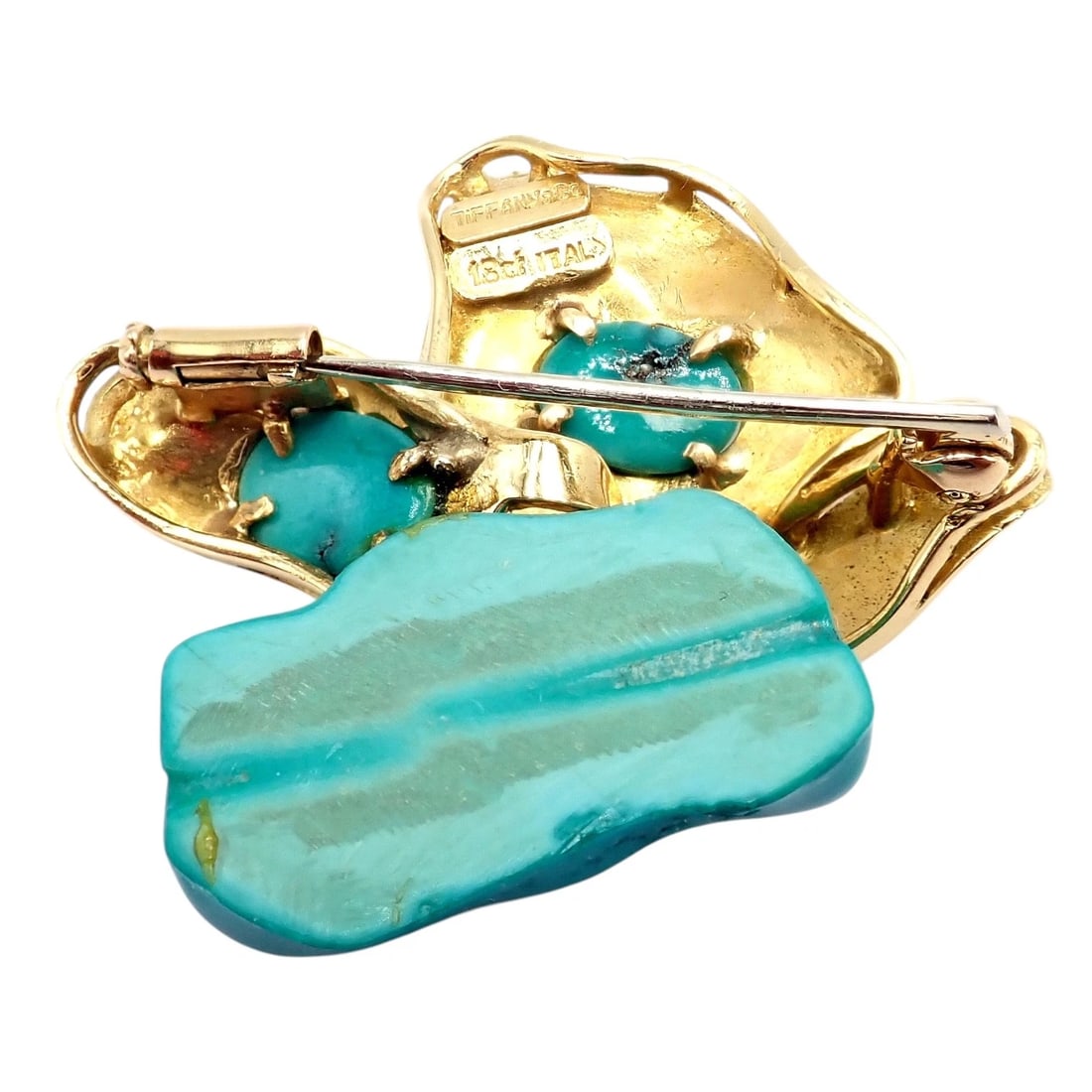 Vintage Tiffany & Co. 18k Yellow Gold Turquoise Butterfly On A Rock Pin Brooch - 4