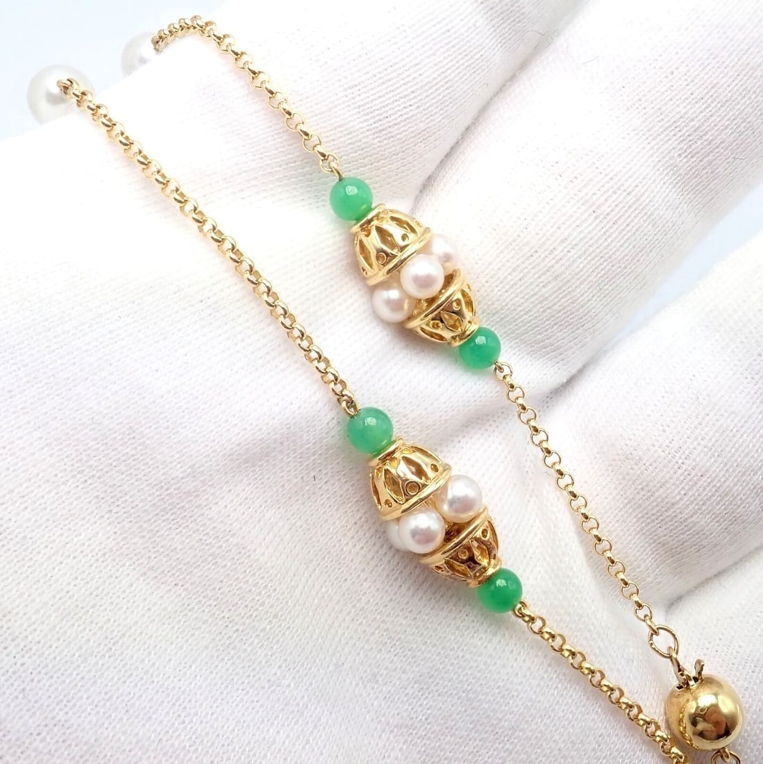Vintage! Mikimoto 18k Yellow Gold Pearl Chalcedony 32" Long Necklace - 4