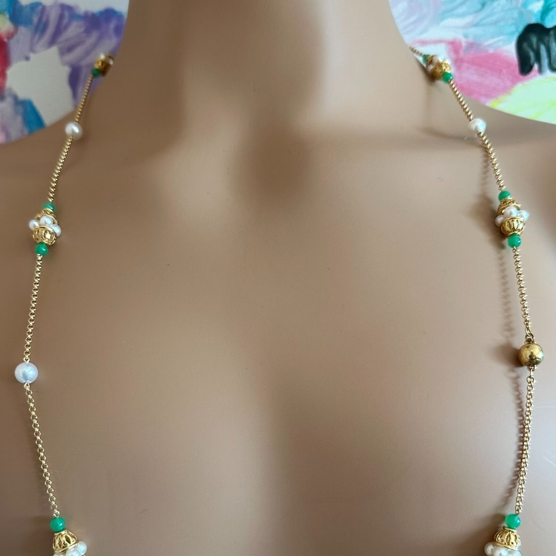Vintage! Mikimoto 18k Yellow Gold Pearl Chalcedony 32" Long Necklace - 6