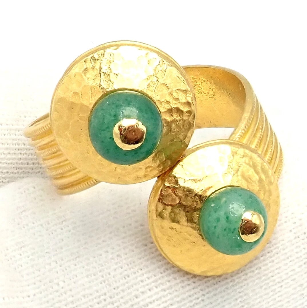 Authentic! Ilias Lalaounis Greece 22k Yellow Gold French Nephrite Ring - 7