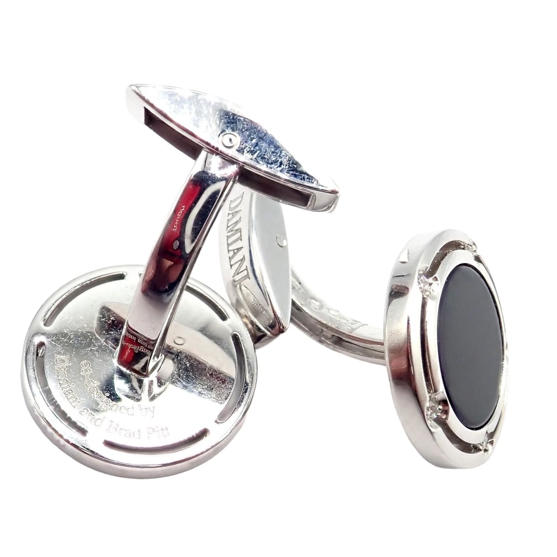 Authentic! Damiani Brad Pitt 18k White Gold Diamond Black Onyx Cufflinks - 3