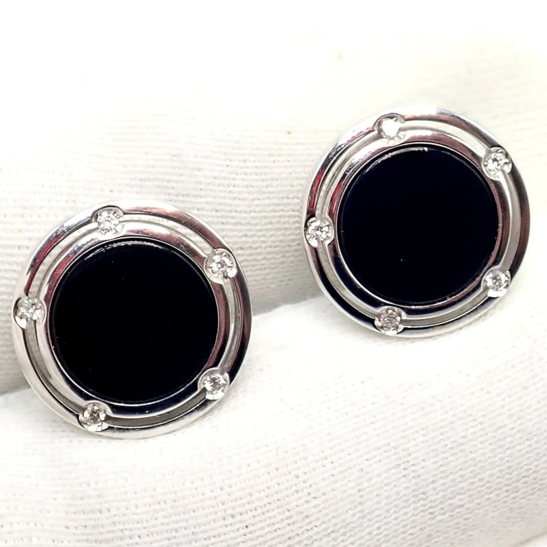 Authentic! Damiani Brad Pitt 18k White Gold Diamond Black Onyx Cufflinks - 5