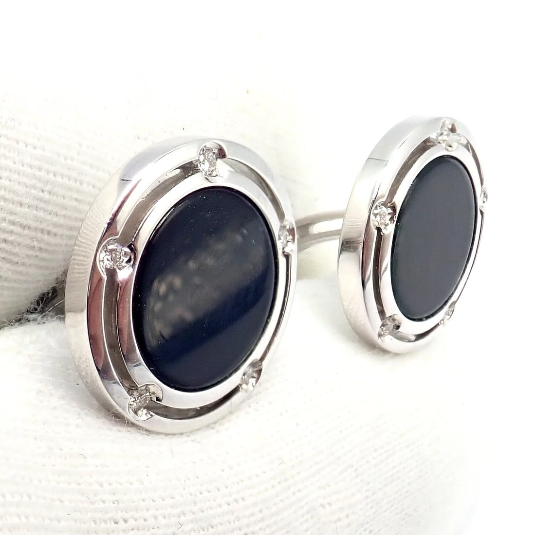 Authentic! Damiani Brad Pitt 18k White Gold Diamond Black Onyx Cufflinks - 6