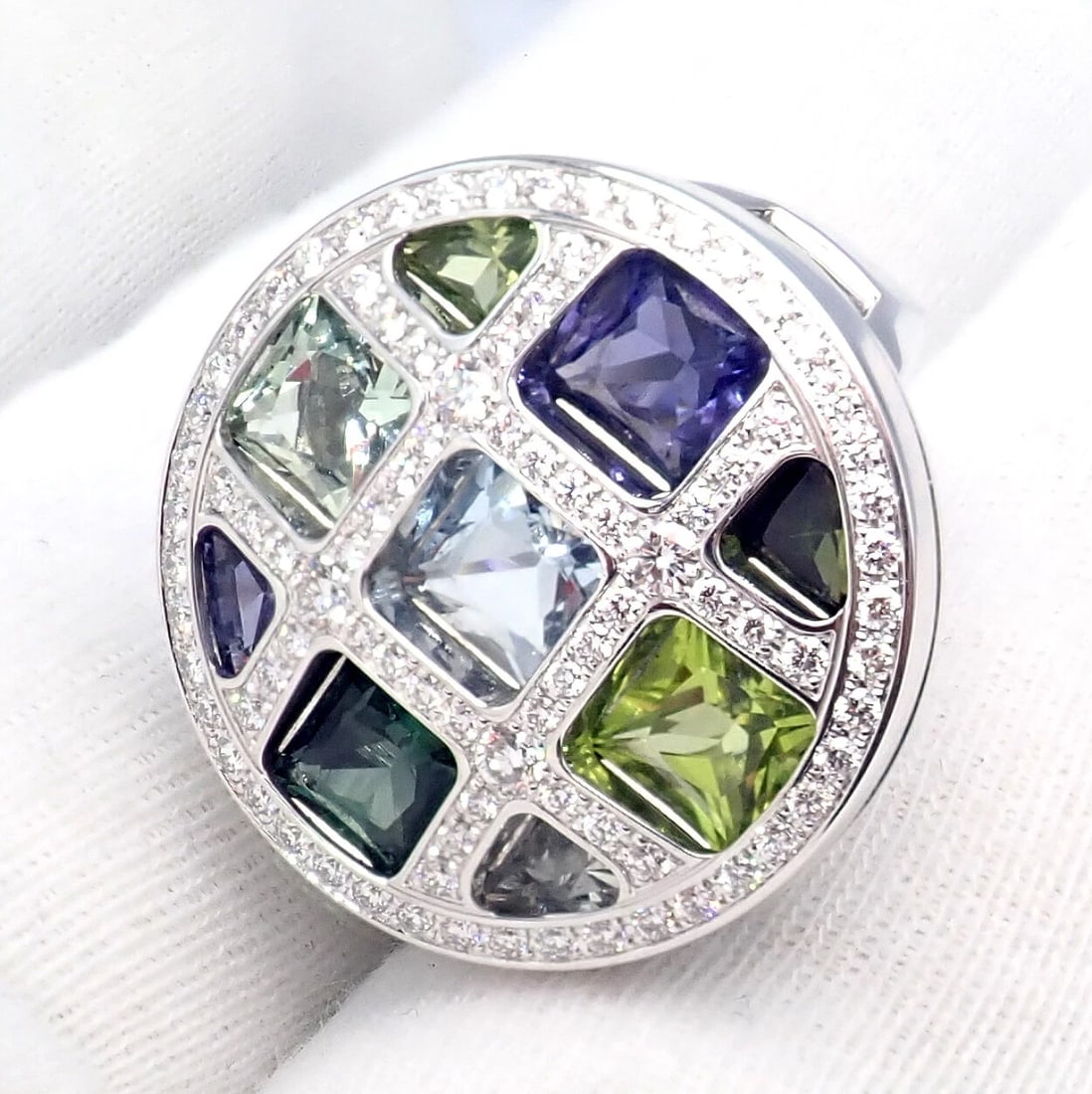 Cartier Pasha 18k White Gold Diamond Color Stone Ring Box + Papers sz 6 52 - 5