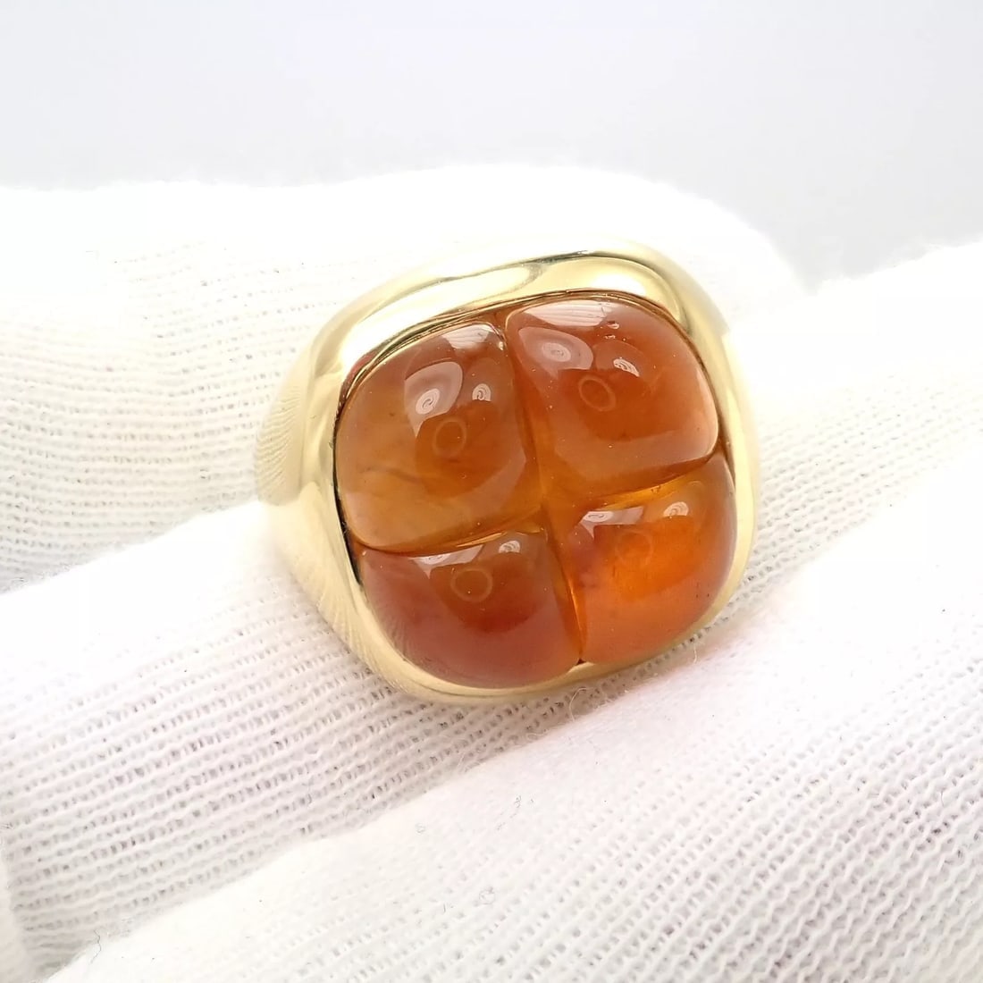 Rare! Authentic Pomellato 18k Yellow Gold Large 4 Citrine Ring Sz 6.5 - 7