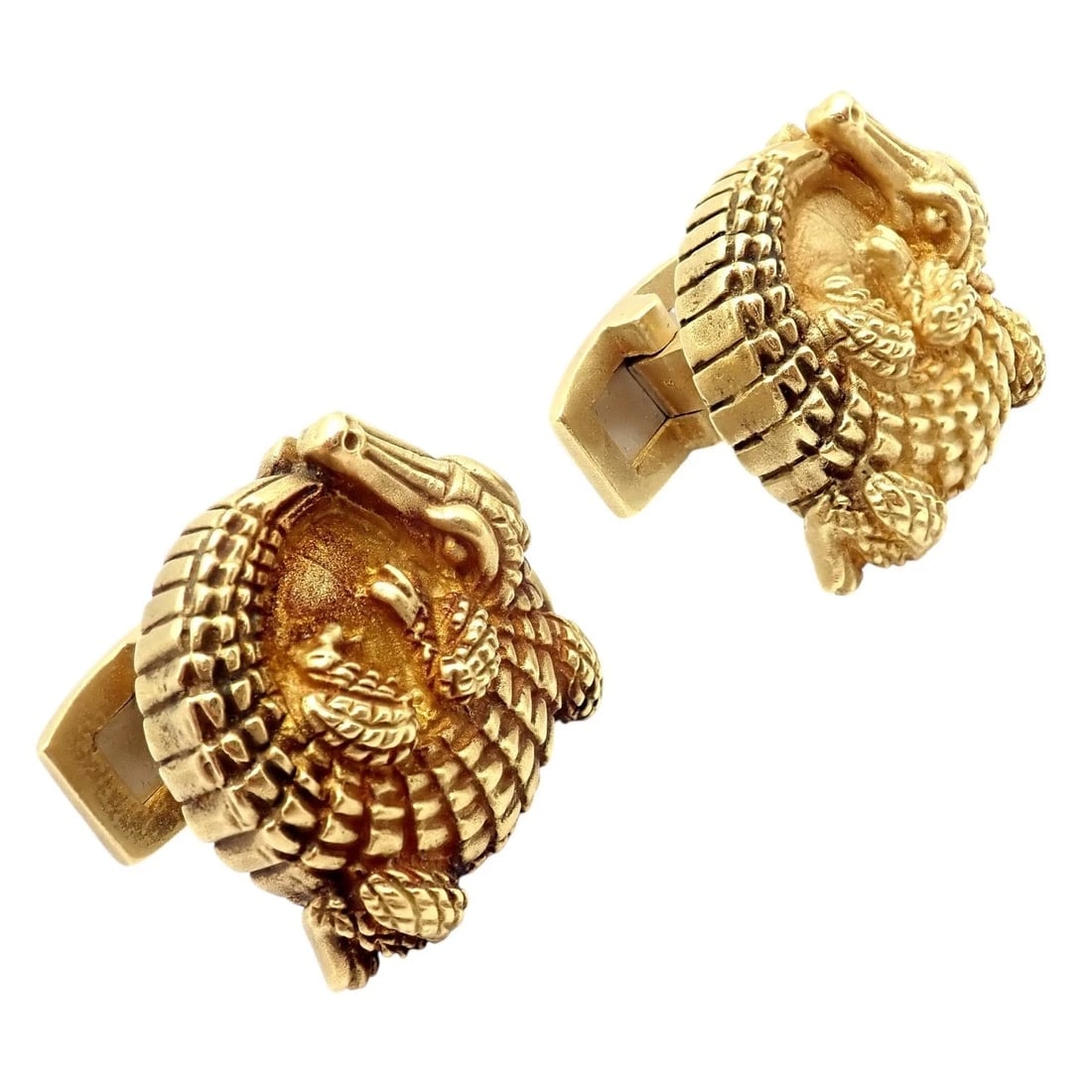 Rare! Vintage Kieselstein Cord 18k Yellow Gold Coiled Alligator Cufflinks 1980 - 3