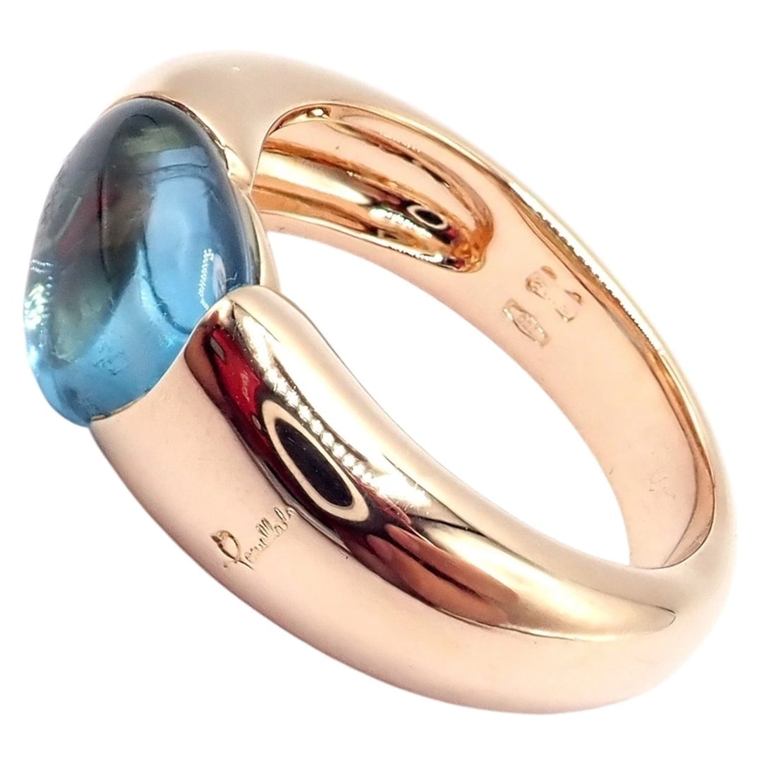Rare! Authentic Pomellato 18k Rose Gold Sassi Large Blue Topaz Ring Sz 6.5 - 3