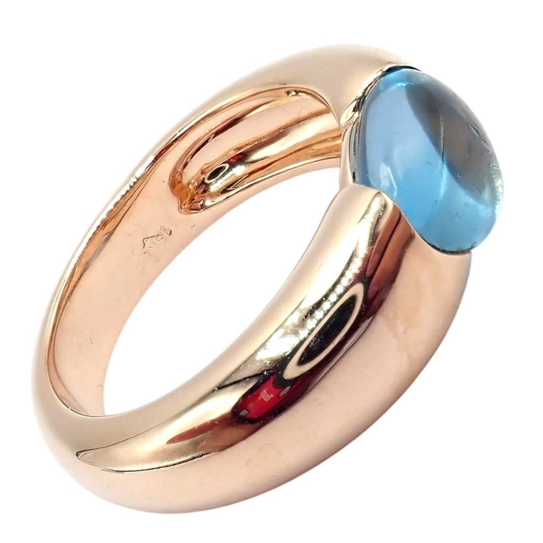 Rare! Authentic Pomellato 18k Rose Gold Sassi Large Blue Topaz Ring Sz 6.5 - 4