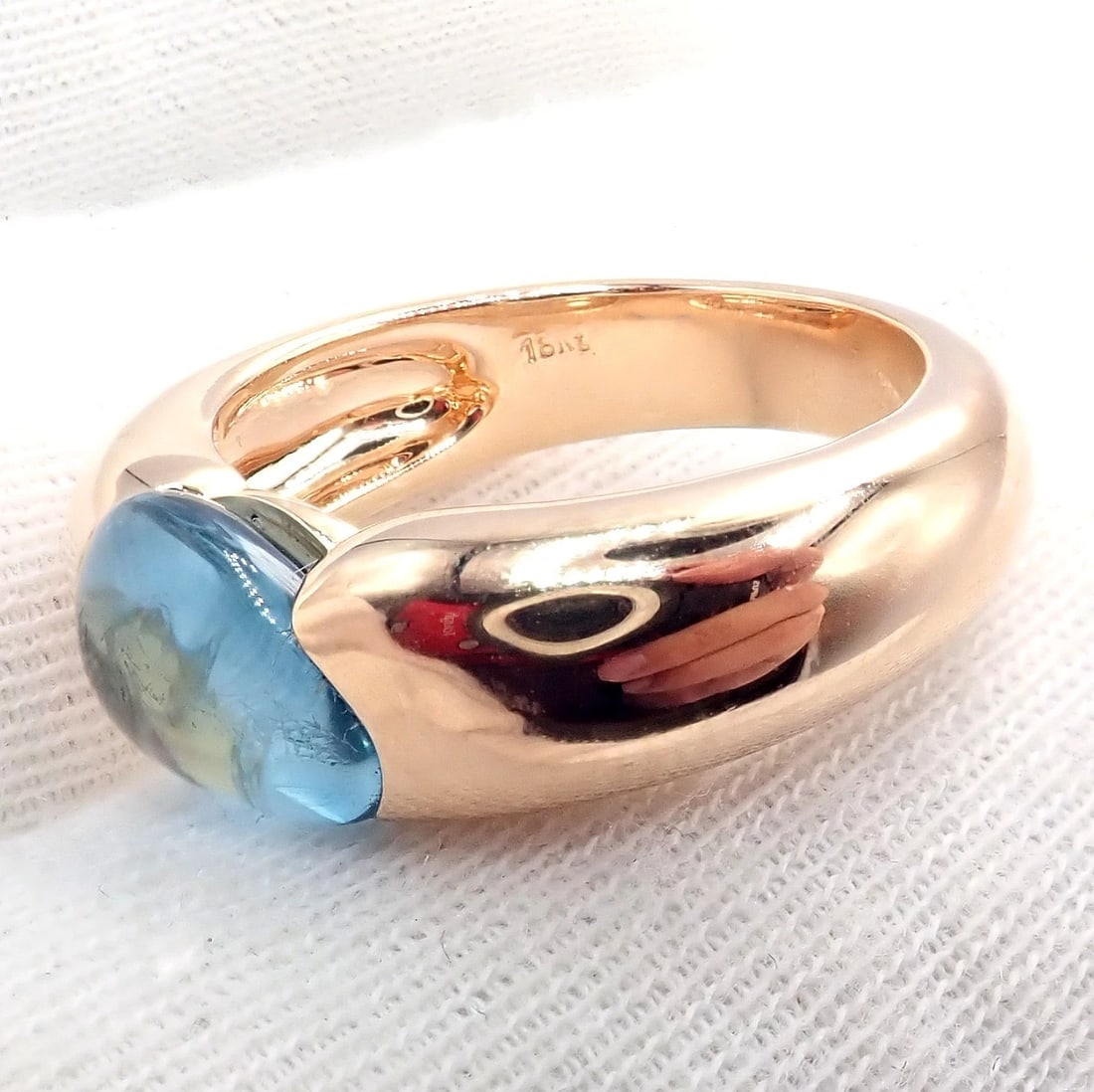 Rare! Authentic Pomellato 18k Rose Gold Sassi Large Blue Topaz Ring Sz 6.5 - 8