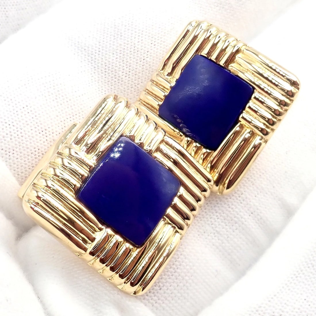 Piaget 18k Yellow Gold Large Lapis Lazuli Rope Square Gold Cufflinks - 3