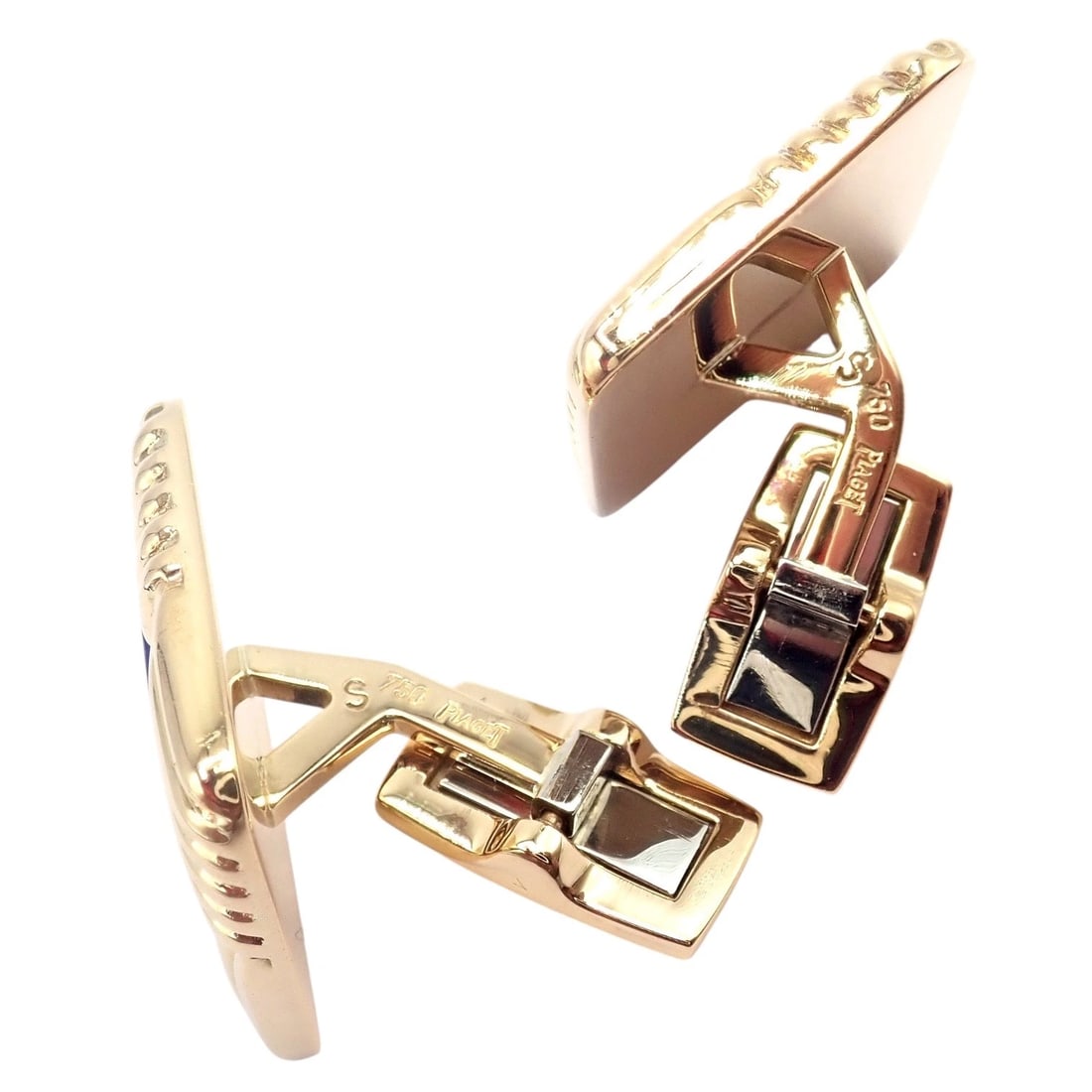 Piaget 18k Yellow Gold Large Lapis Lazuli Rope Square Gold Cufflinks - 4