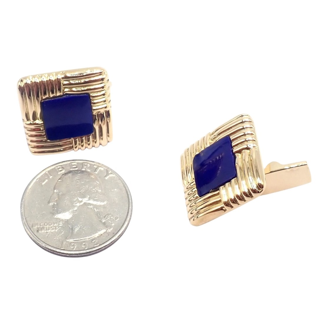 Piaget 18k Yellow Gold Large Lapis Lazuli Rope Square Gold Cufflinks - 5